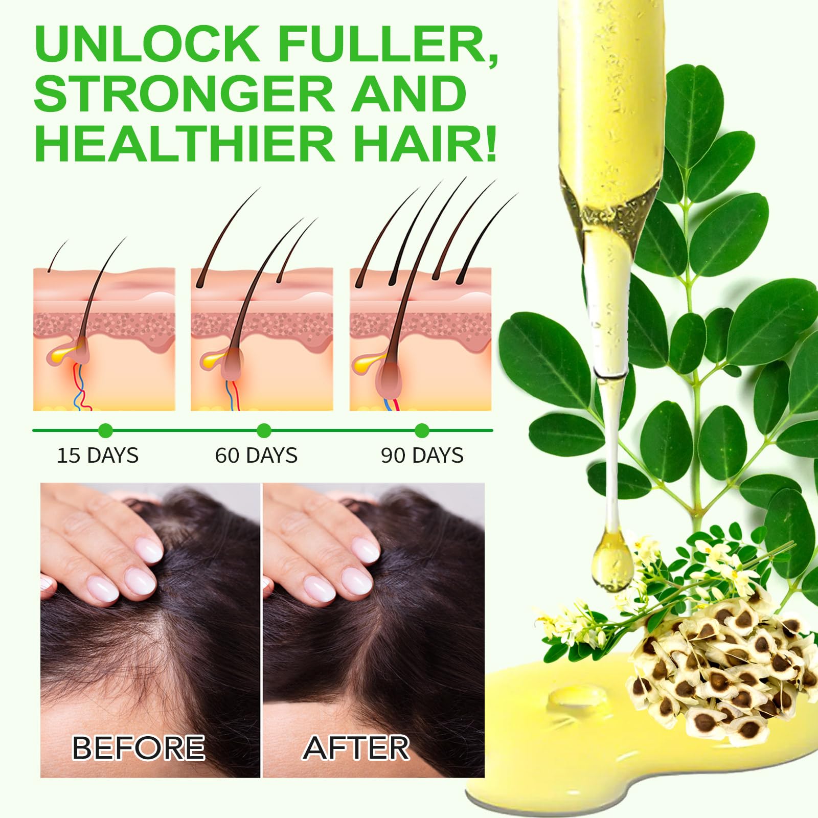 Moringa Oil, Moringa Seed Oil, Organic Cold-Pressed Moringa Oil, Unrefined & Nutrient-Rich for Hair Care, Face, Skin Care, Scalp Massage & Body Massage