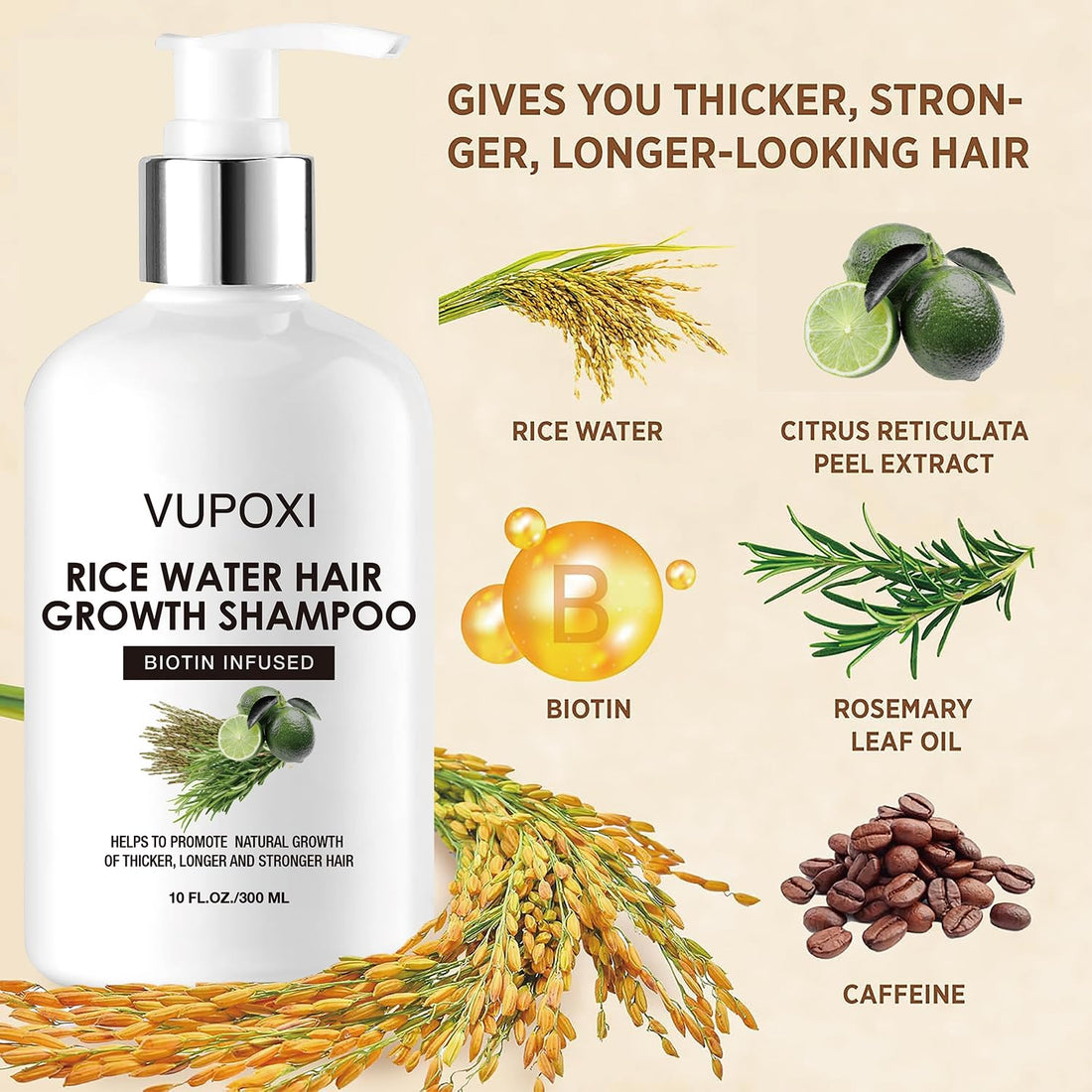 Rice Water Hair Growth Shampoo with Biotin - Ultra-Nourishing Hair Care Set, Promotes Growth, Revitalizes Shine, and Shields from Damage - 10 fl oz