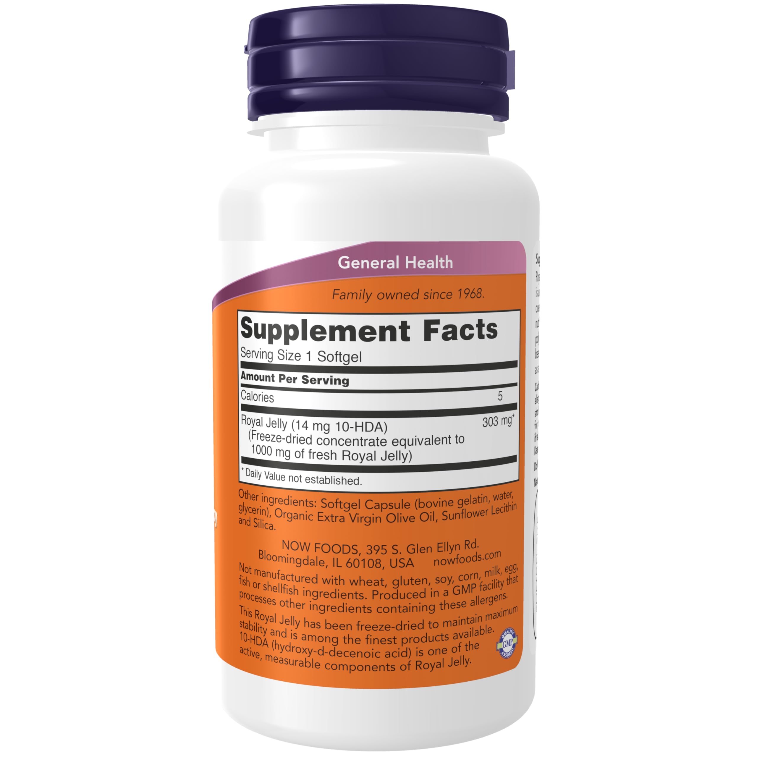 NOW Foods Supplements, Royal Jelly 1000 mg with 10-HDA (Hydroxy-D-Decenoic Acid), 60 Softgels