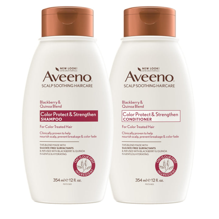 Aveeno Color Protect & Strengthen+ Blackberry & Quinoa Conditioner and Shampoo Set - Fresh Scent, 12 Fl Oz Each