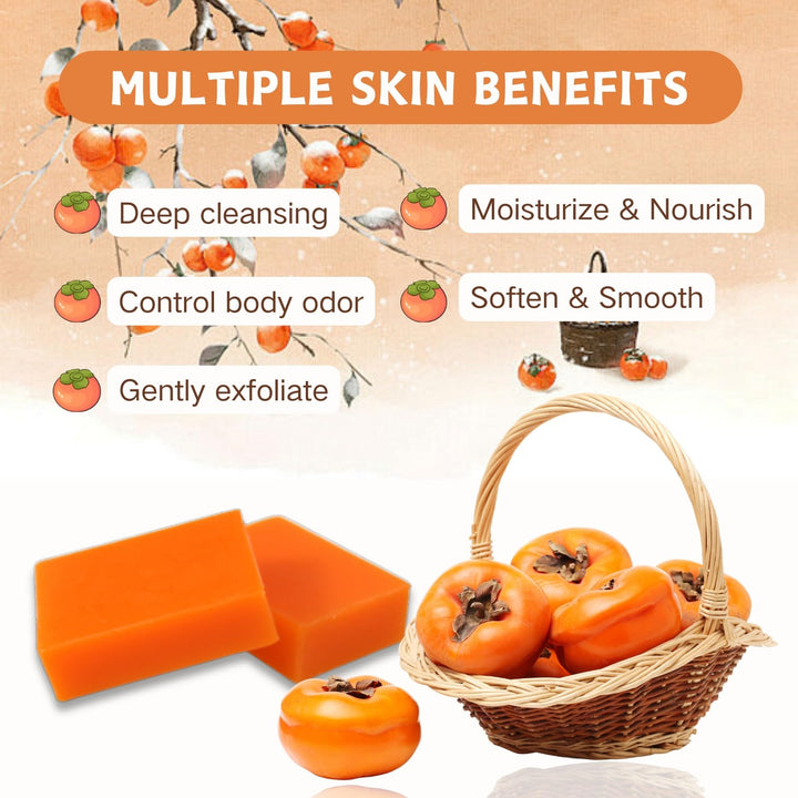 Evolvique Persimmon Soap Bar for Body Odor Control - Goat Milk Bar Soap - Body Deodorant for Women & Men - Natural Body Odor Soap - Persimmon Soap for Old People Smell - Bath Soap Bars (2 pcs)