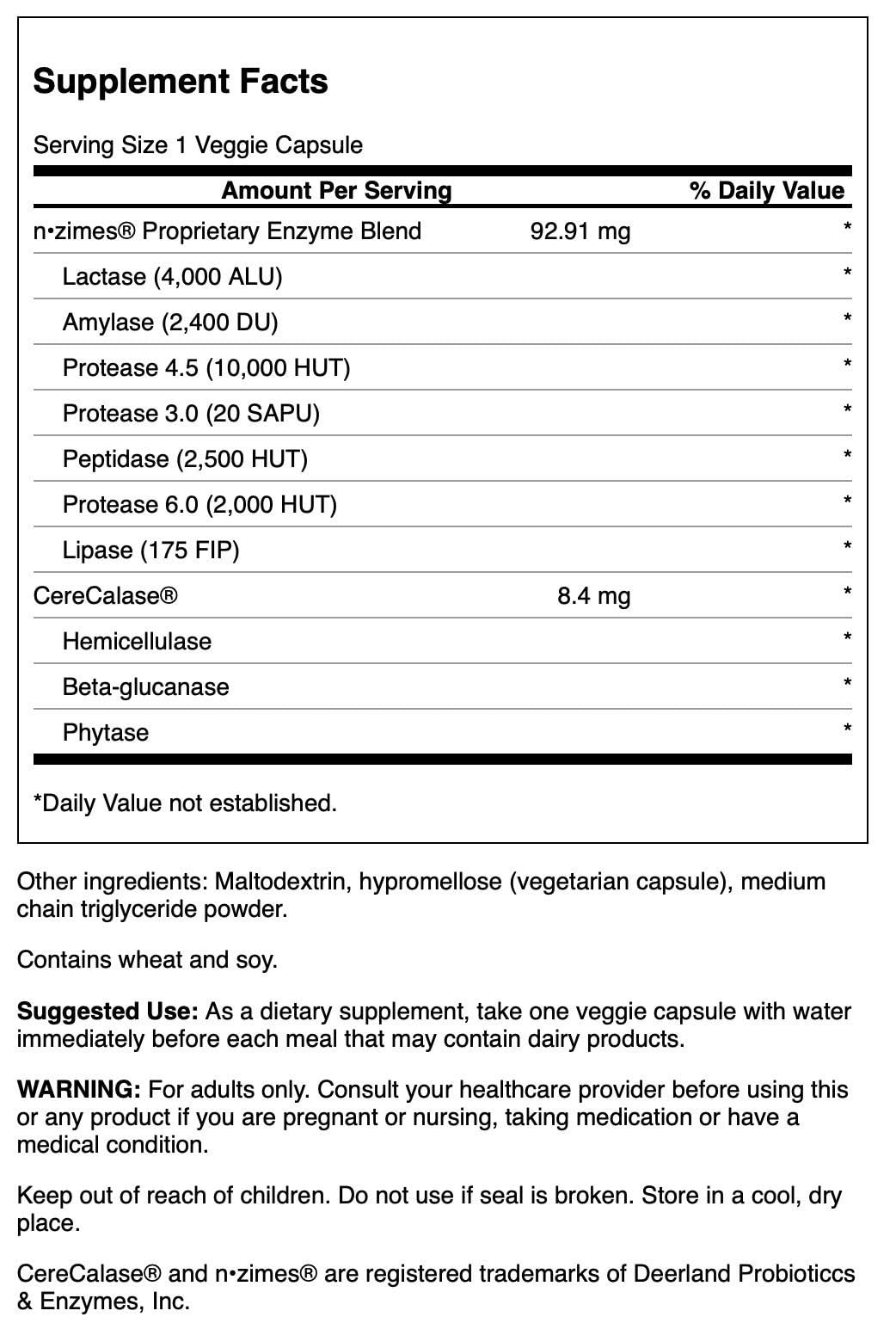 Swanson n-zimes Dairy 90 Veg Capsules Enzyme