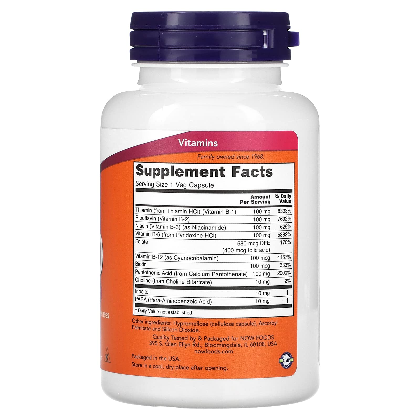 NOW Foods Supplements, Vitamin B-100, Energy Production*, Nervous System Health*, 100 Veg Capsules