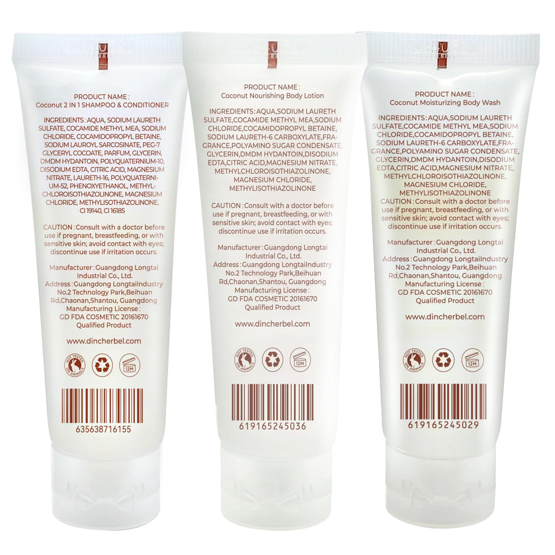 Travel Size Toiletries Kits, Bulk Mini Hotel Guest Amenities (Tropical Coconut, 1oz each), 3-Piece Sets Refreshing Coconut Scent - 50 Shampoo & Conditioner 2 in 1, 50 Body Wash and 50 Body Lotion