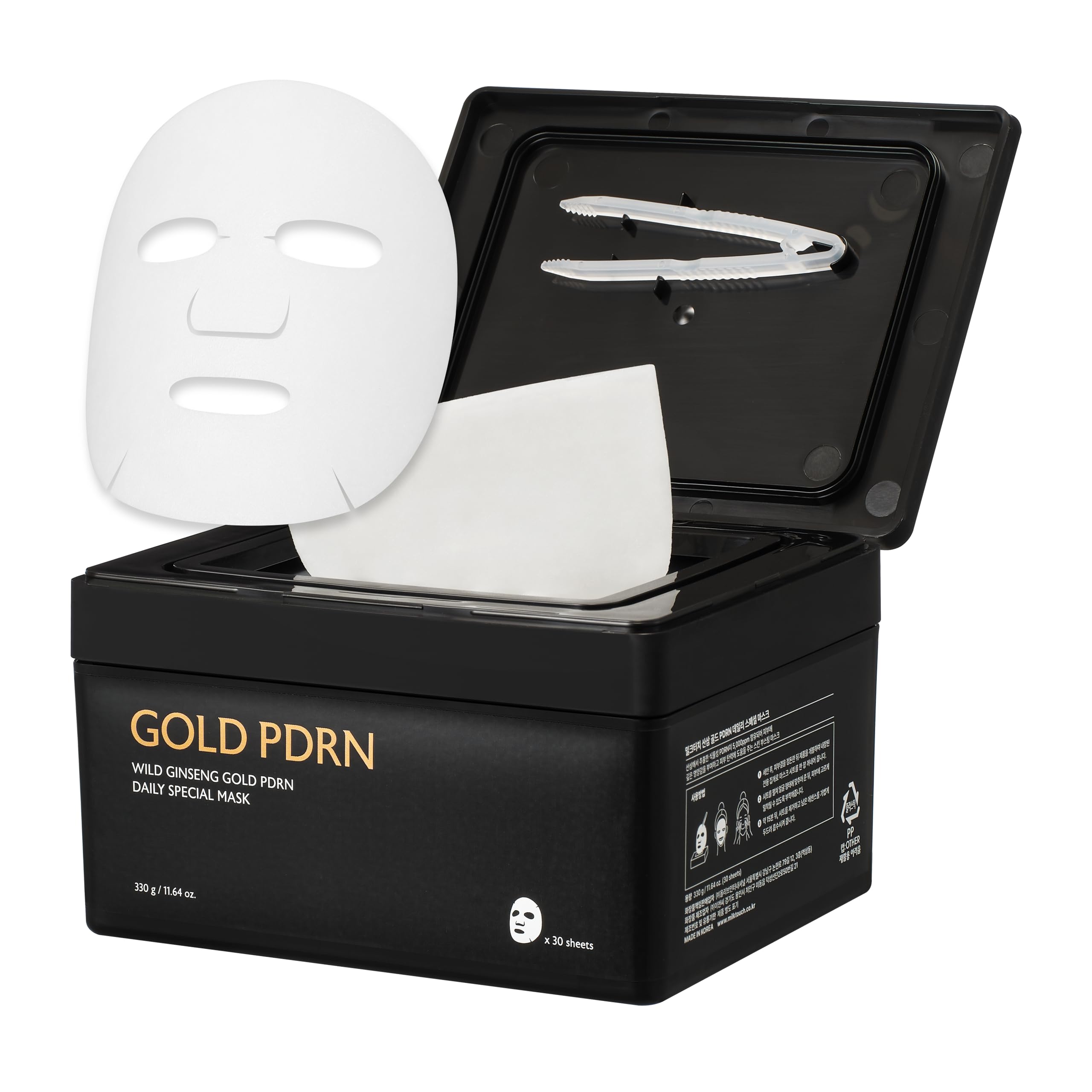 MILKTOUCH Gold PDRN Daily Mask, Korean Ginseng Serum, Nourishing Anti Aging Korean Face Sheet Masks Pack for Mature Skin, Firming Tightening Lifting Loose Saggy Skin Wrinkle Fine Line Kbeauty 30pcs