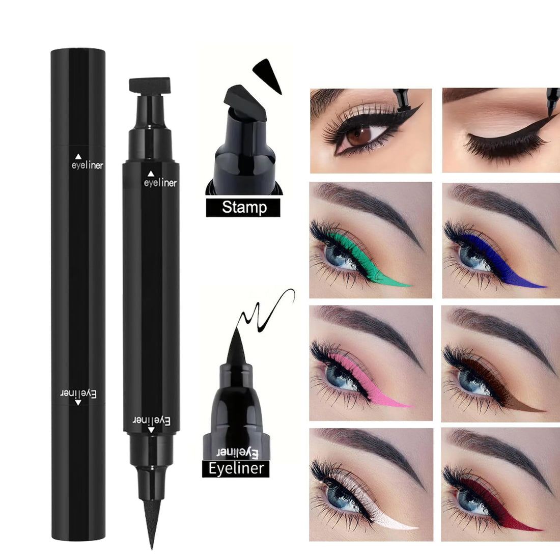 MIESCHER Wing Eyeliner Stamp Pens, White Liquid Cat Eye Winged Eye Liner Stamp & Fine Tipped Pen with Eye Makeup, Waterproof Smudgeproof Long Lasting Eyeliner Eye Makeup Tool, 01