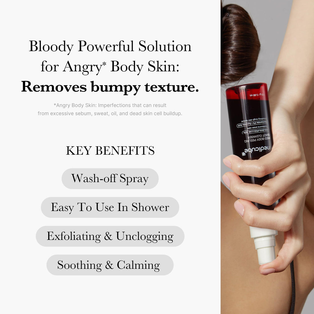 medicube Red Body Peeling Shot, Body Spray Cleanser for Strawberry skin, AHA + BHA + Succinic Acid Helps Reduce Body Breakouts and Bumpy Skin, Smoothing and Exfoliating, 3.88 oz.