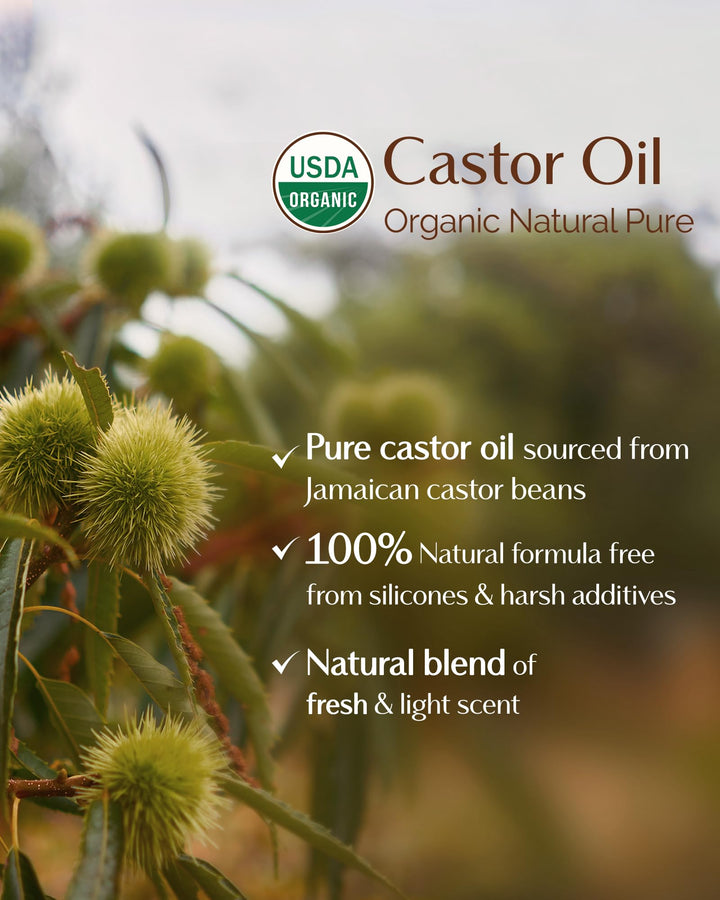 YANIBEST Organic Castor Oil, Cold Pressed Unrefined Glass Bottle, 100% Natural USDA Certified Castor Oil for Hair, Eyelashes, Face, Eyebrows, Scalp & Hair Strengthening Oil for All Hair Types