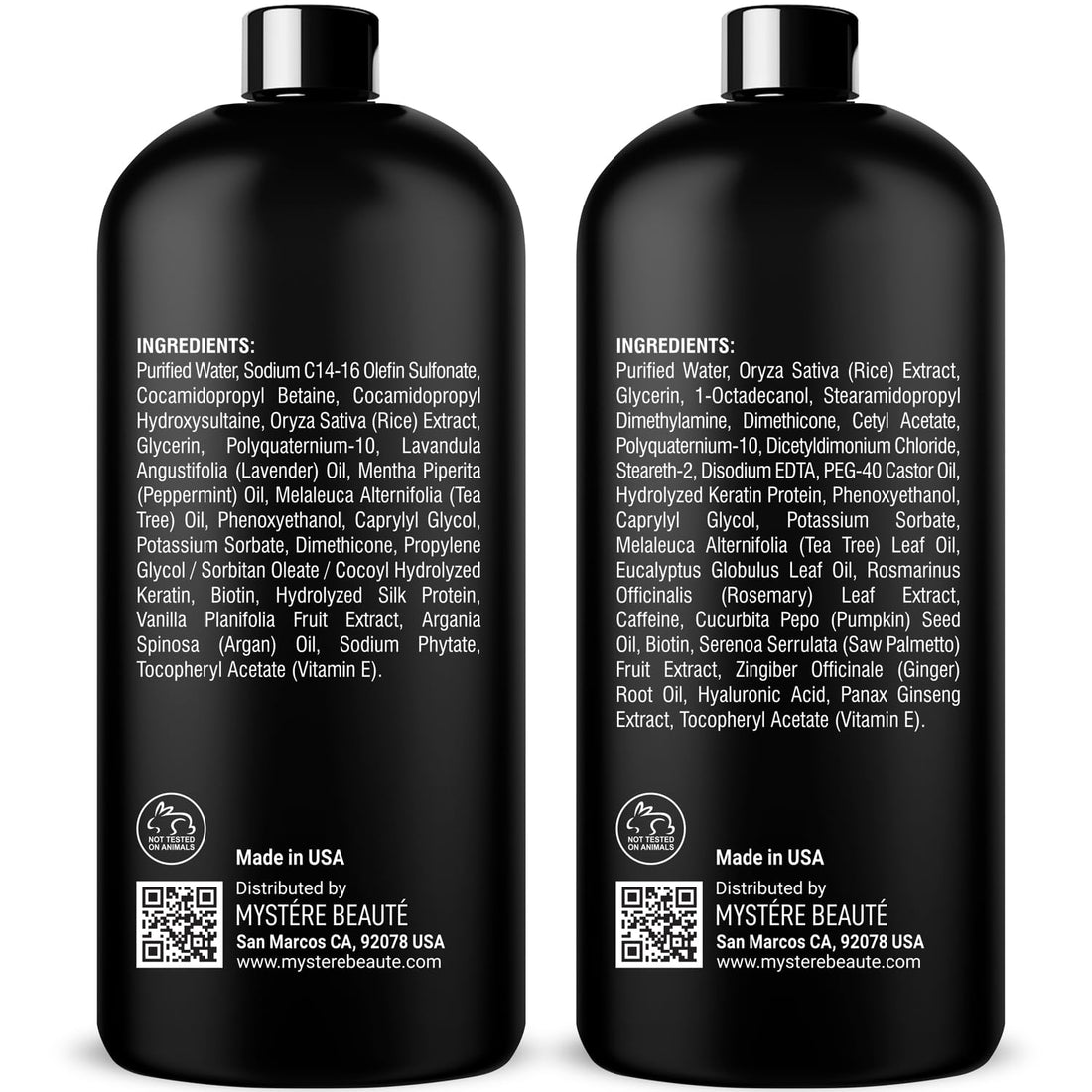 MYSTÉRE BEAUTÉ Rice Water Shampoo and Conditioner Set - Ultra-Nourishing Hair Care Set, Promotes Growth, Revitalizes Shine, and Shields from Damage - Infused with Essential Oils - 16 fl oz Each