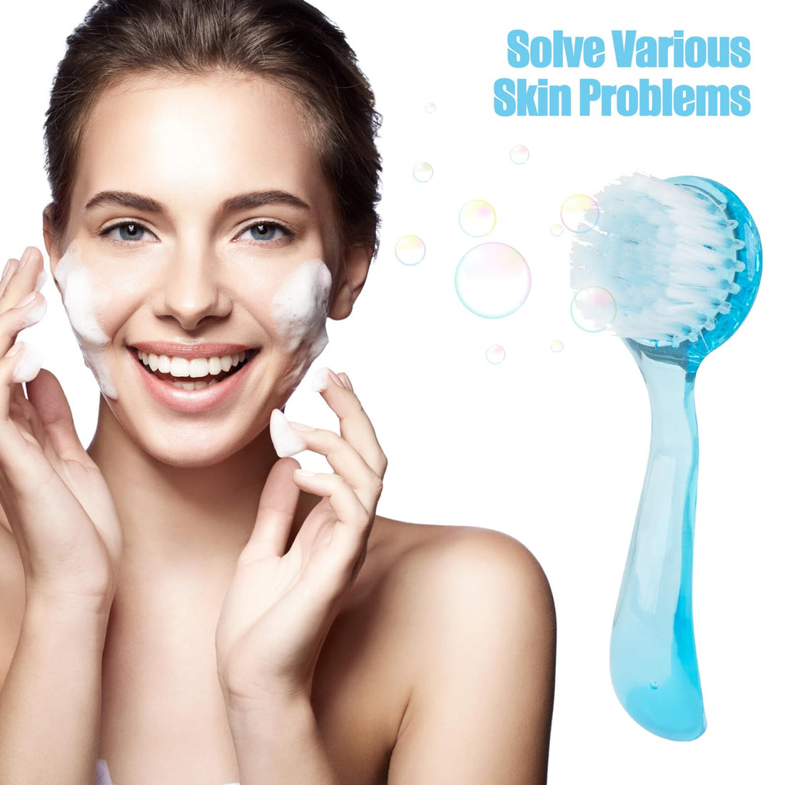 AUEAR, 4 Pack Face Brush for Cleansing and Exfoliating Facial Cleaning Brush with Cap for Women and Girls Wash Makeup Massaging