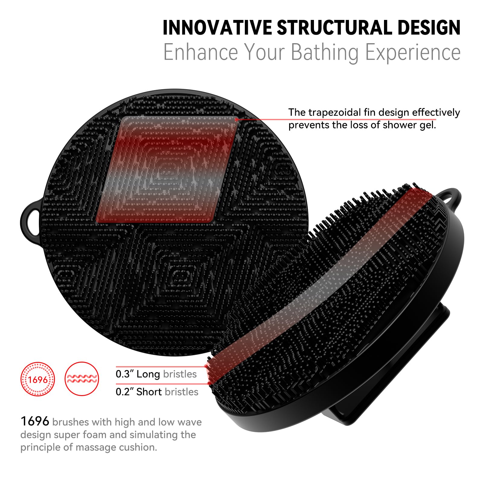 Silicone Body Scrubber for Men & Women - Loop Fin Bristles Loofah for Gentle Exfoliating & Lathering with Body Scrub & Wash, Durable & Hygienic, Deep Cleansing Exfoliator