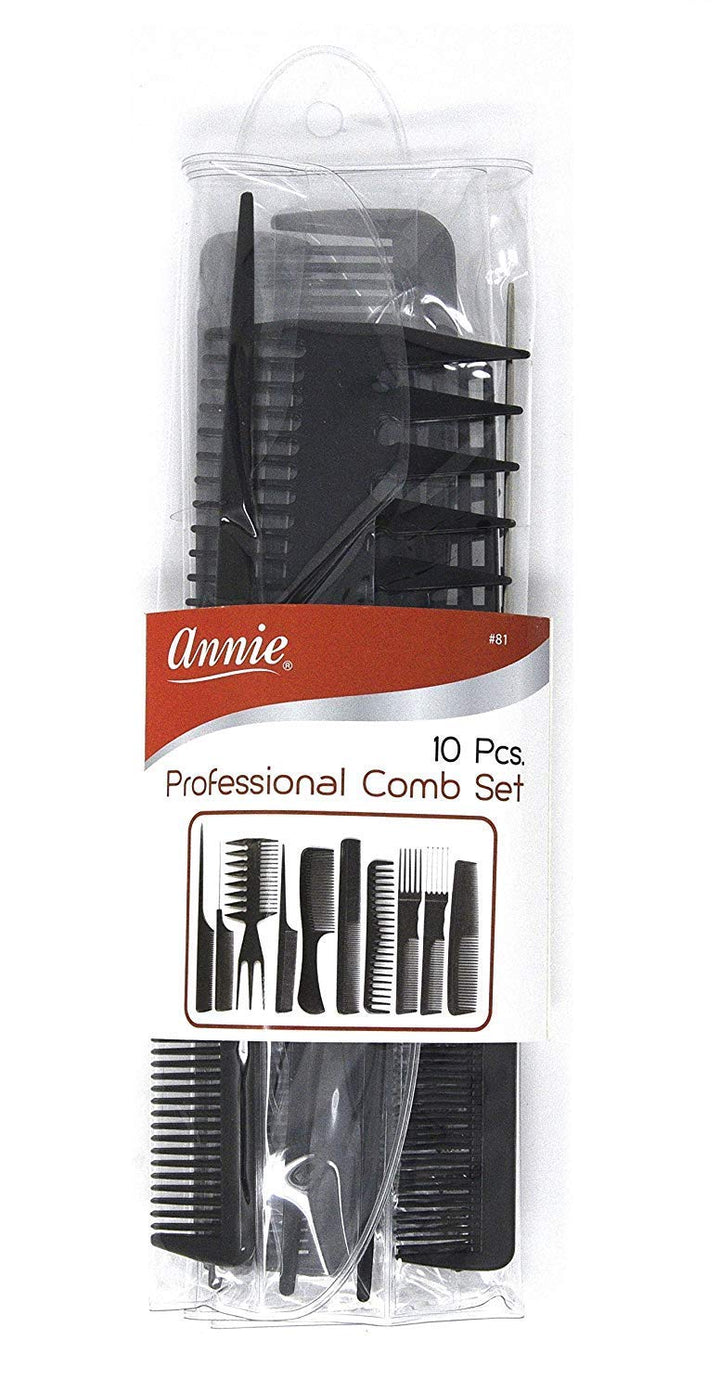 annie 10 Piece Professional Comb Set color - Black -