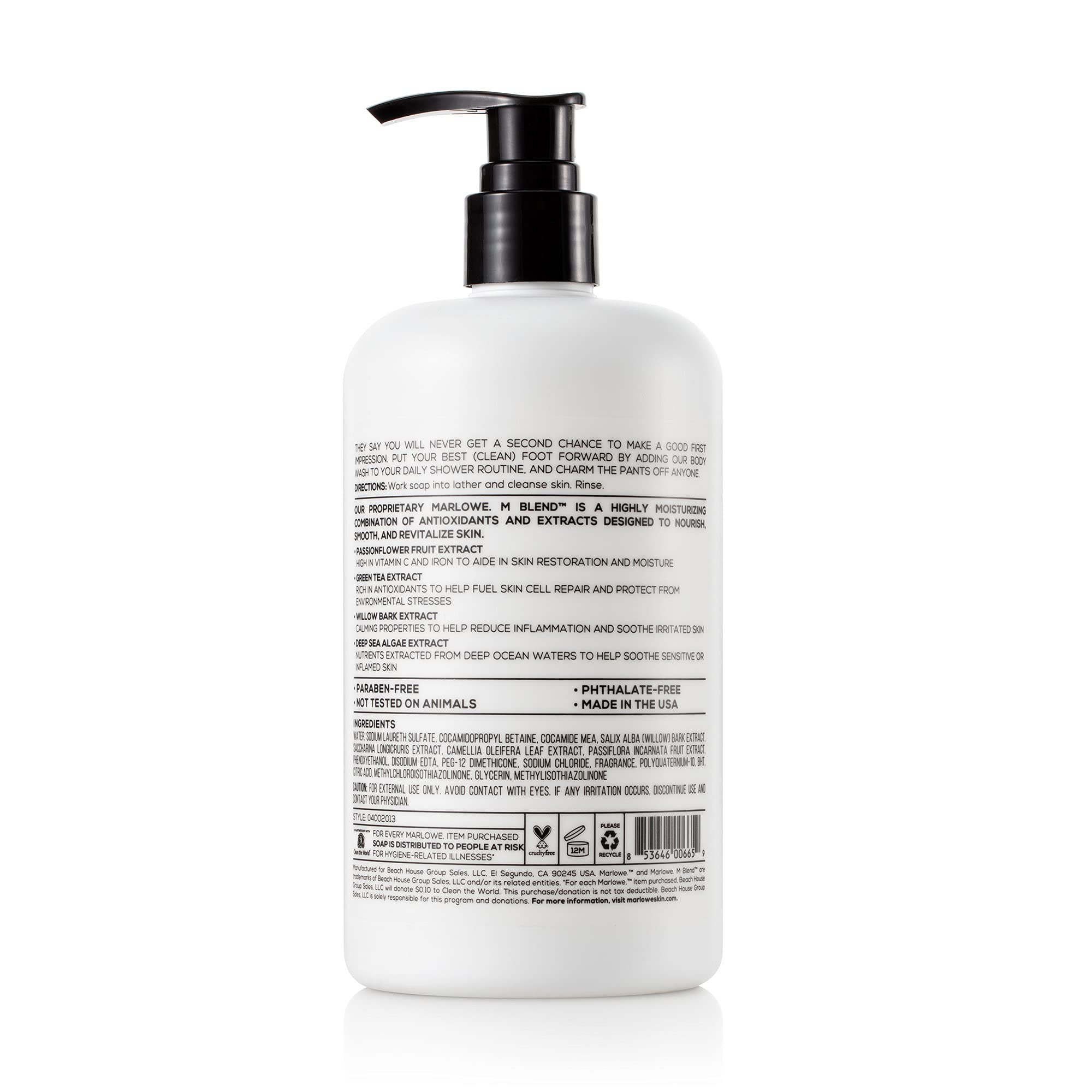 MARLOWE. No. 103 Men's Body Wash 16 oz | Energizing & Refreshing | Made with Natural Ingredients | Aloe & Green Tea Extracts