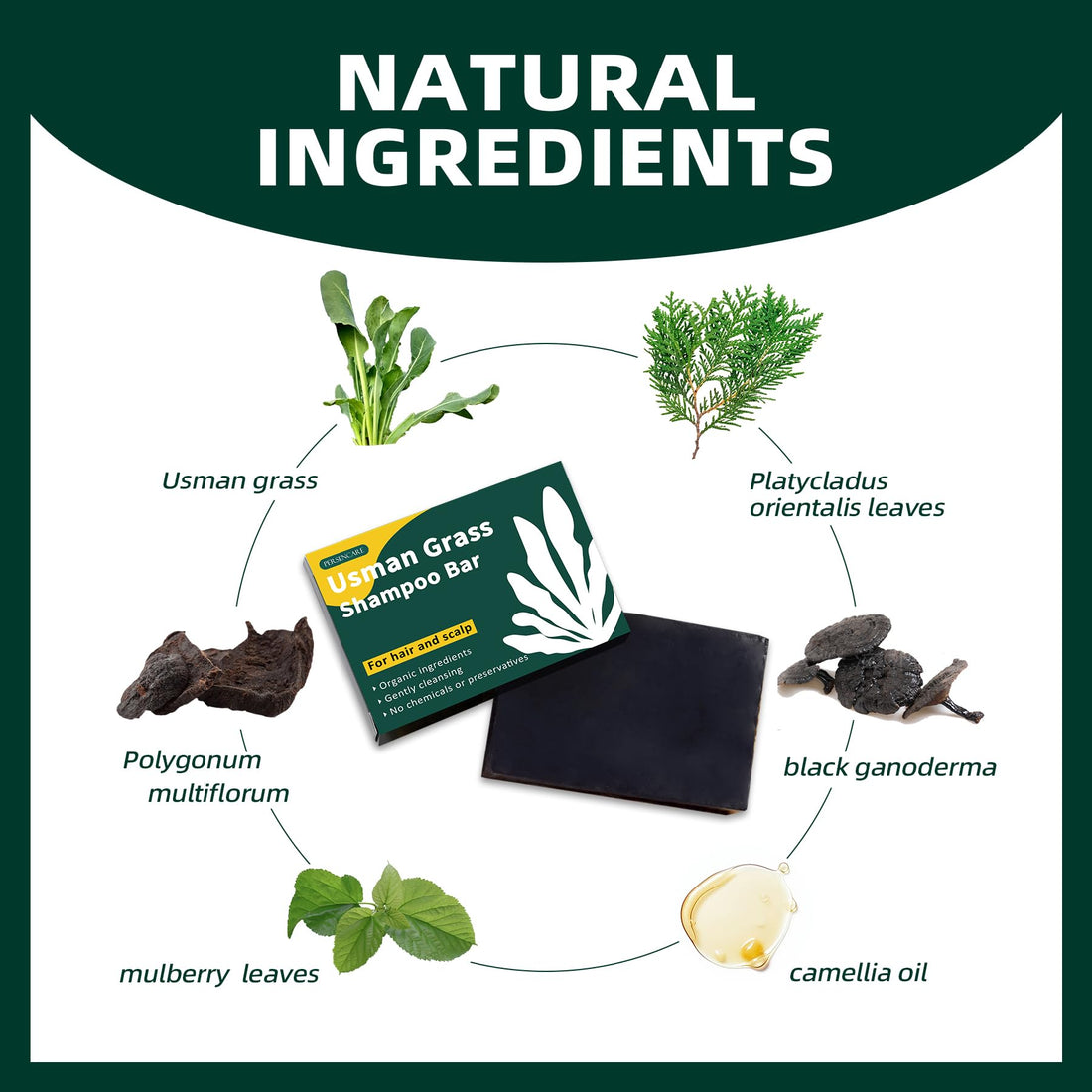 VAEYAE Natural Usman Grass Shampoo Bar, Cover Grey Hair Thickening & Darkening Usma Bar, Ultimate Solution for Healthy Hair Growth, Gray Hair Reverse Black Soap, Reducing Thinning Hair Loss 2 Pcs