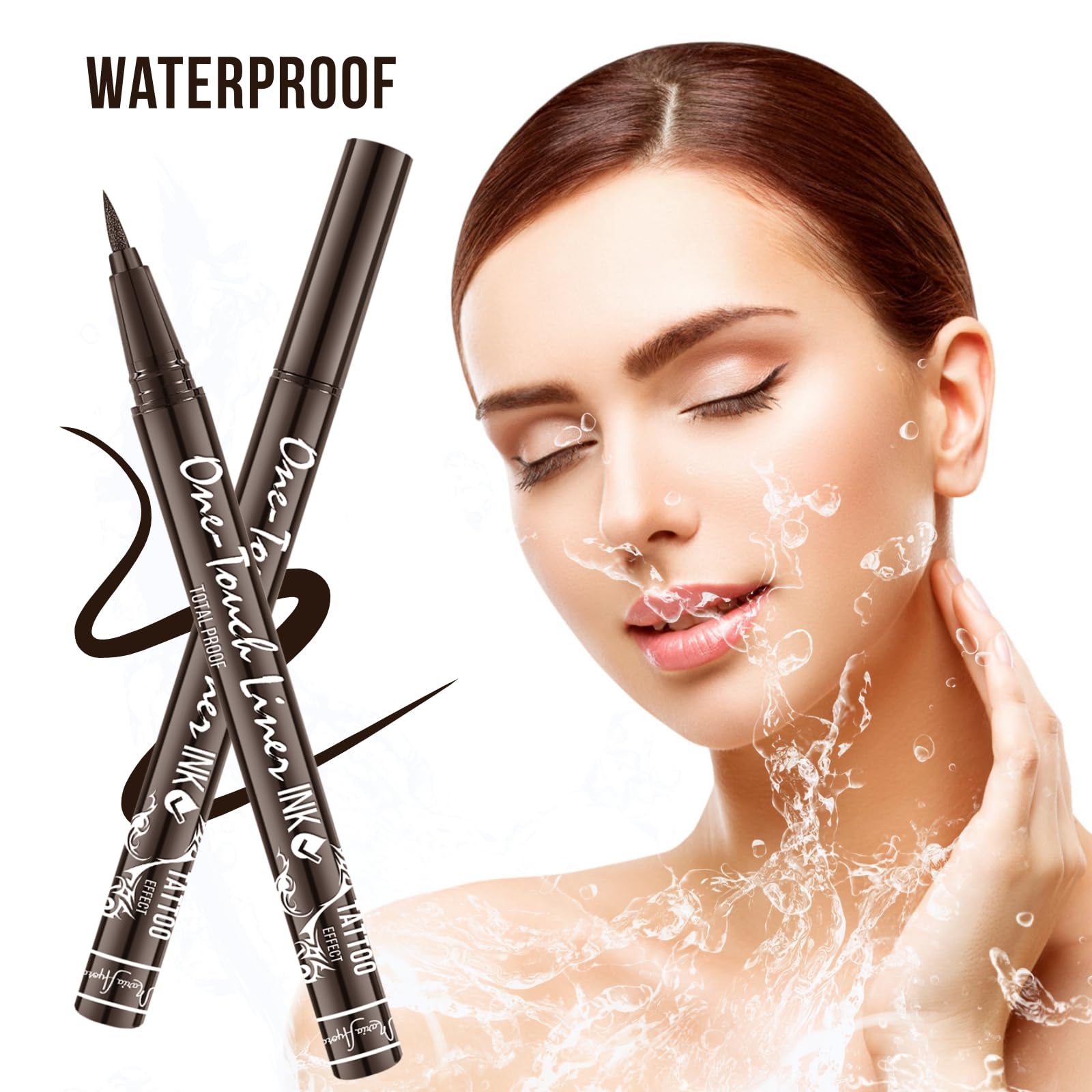 MARIA AYORA Triple Pack of Vegan-Approved Liquid Eyeliner Pens in Dark Brown, Tattoo Effect, Quick Dry, Waterproof, Smudgeproof, Long-lasting & Felt Tip Eyeliner pen: Precision Beauty for Women