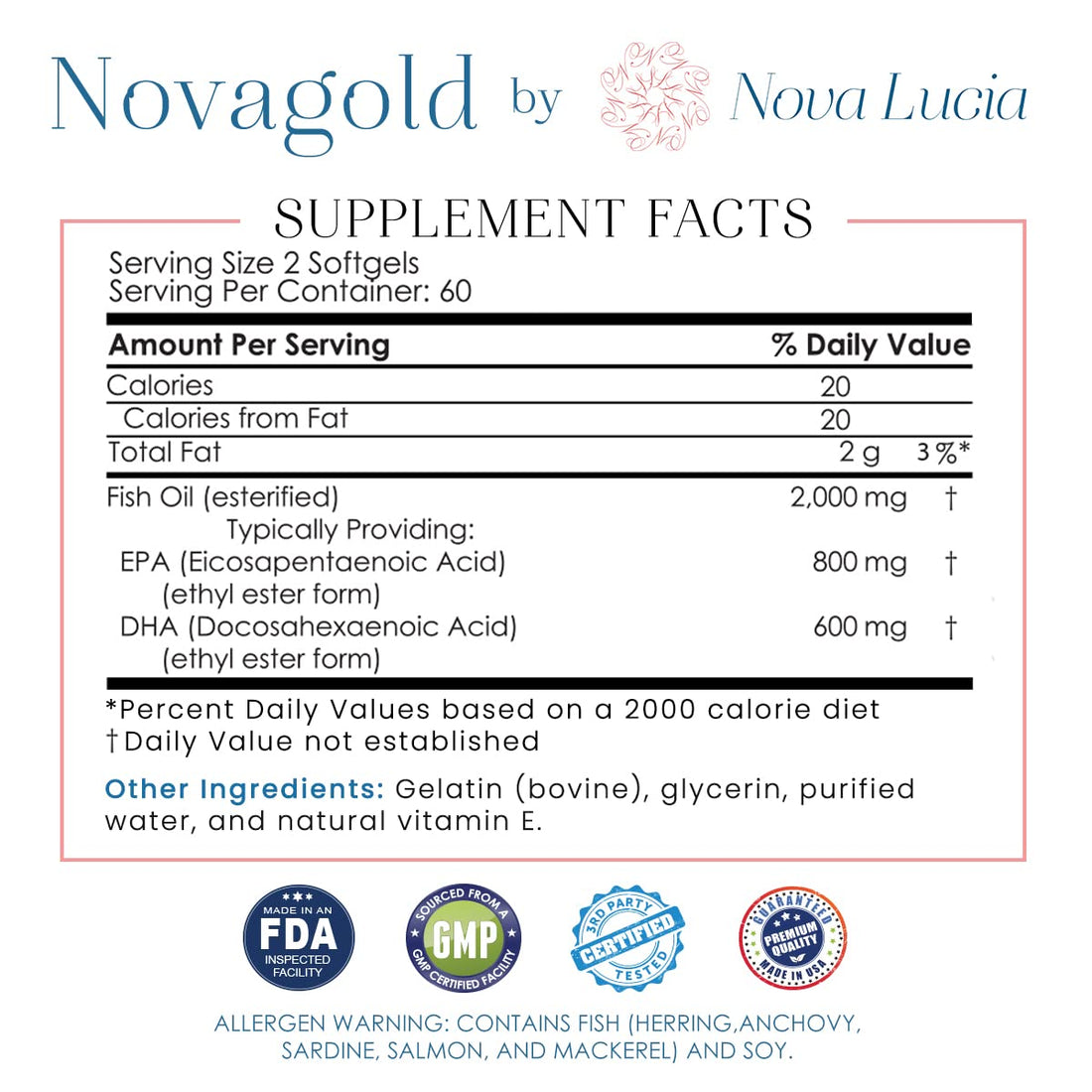 Omega 3 Burpless Fish Oil Supplement 2000mg Max Strength Maintain Healthy Heart, Sharper Brain, Shiny Hair, Boost Immune System, High Potency EPA & DHA Vitamin E, Non-GMO 120 Small Liquid Softgels