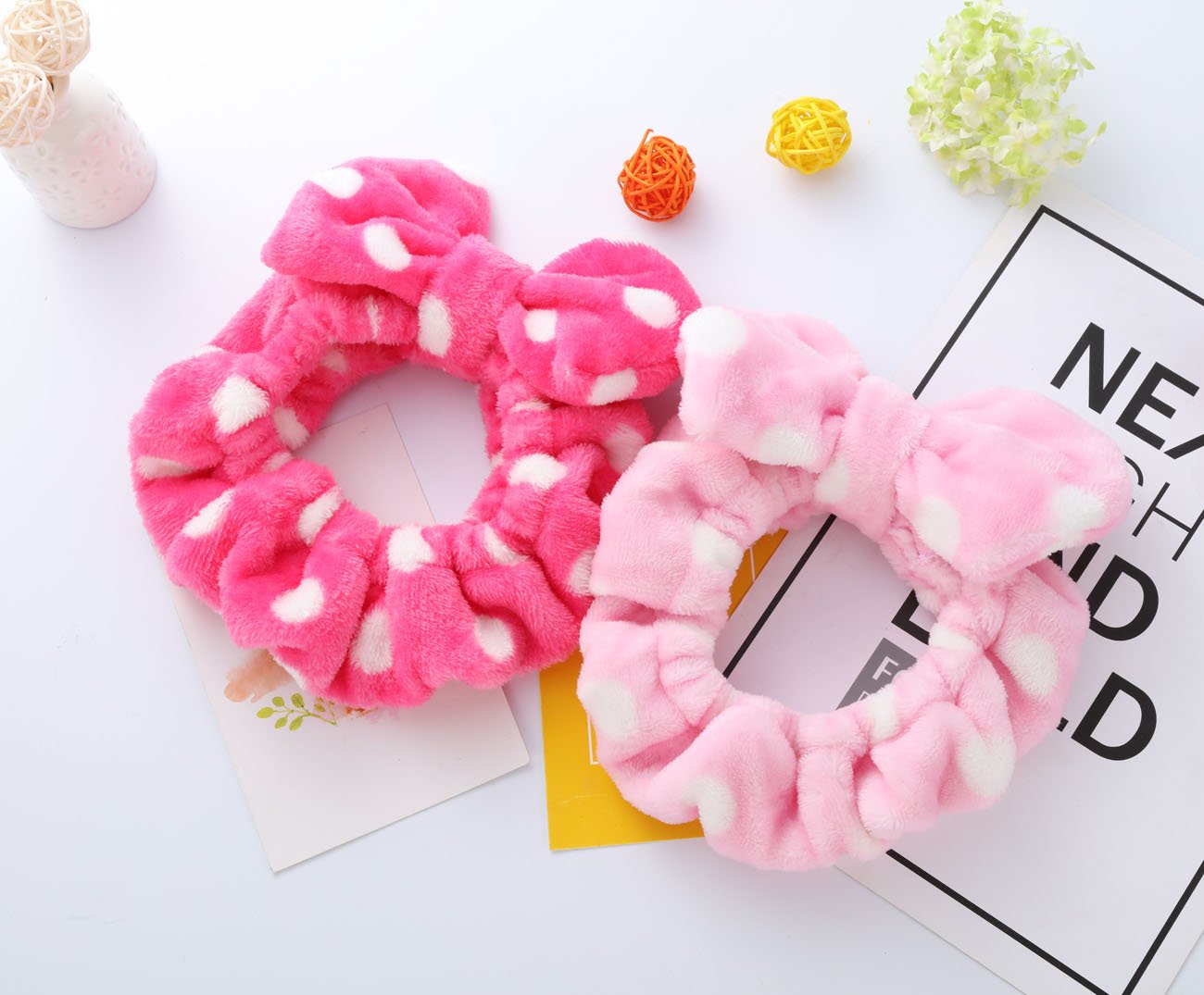 Hairizone Cosmetics Headbands for Washing Face Shower Spa Mask, Soft and Cute Big Bowknot Hair Bands for Women and Girls (Roseo/Pink)