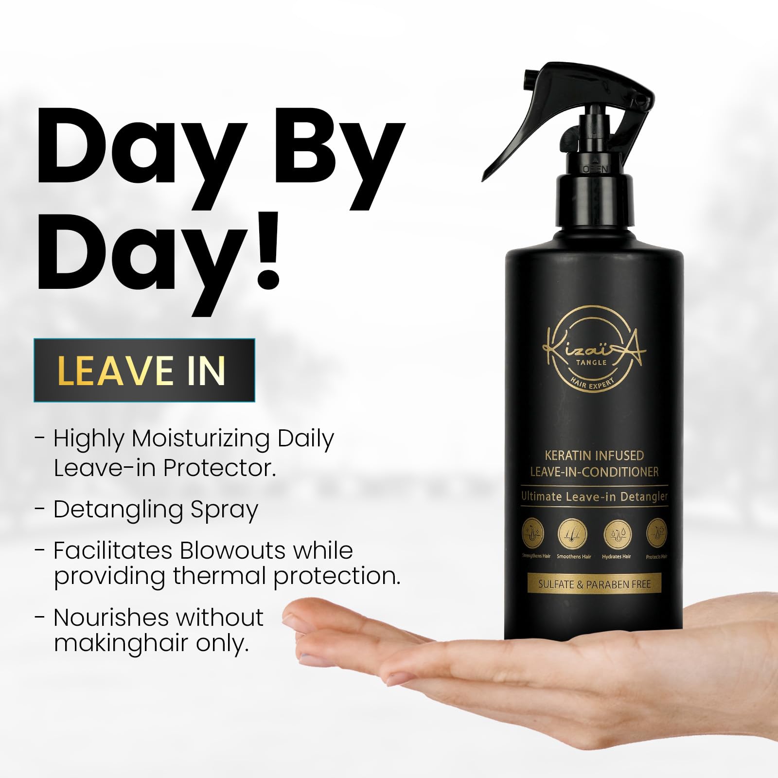 KizaiaCare Moisturizer & Leave-in Detangler Daily use for dry, tangle, matted, frizzy hair | Adds shine, and heat protection with Vitamin B5 | For all hair types, sulfate & silicone-free.