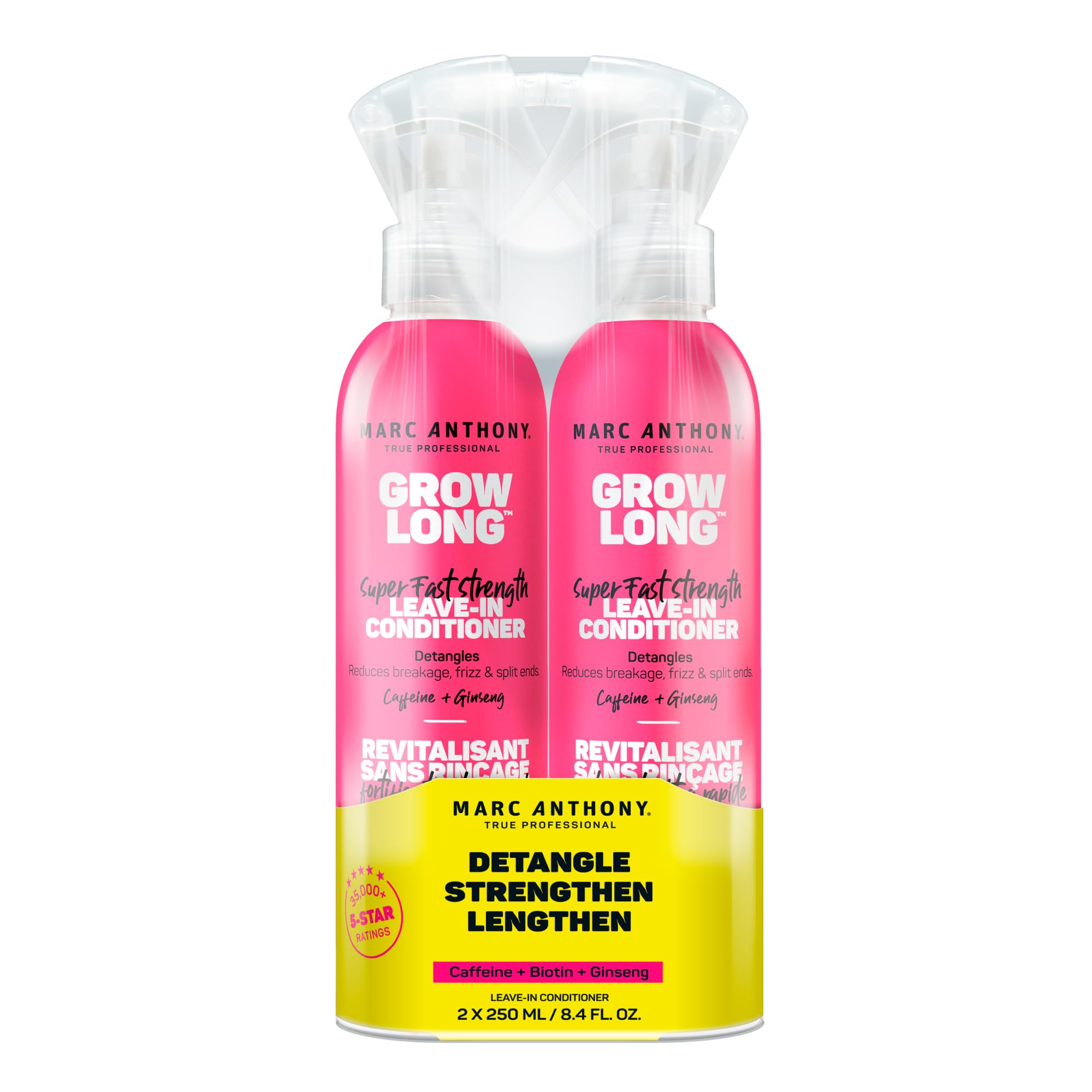 Marc Anthony Leave-In Conditioner Spray & Detangler, Grow Long Biotin, 2-pack - Anti-Frizz Deep Conditioner For Split Ends & Breakage - Vitamin E, Caffeine & Ginseng for Curly, Dry & Damaged Hair