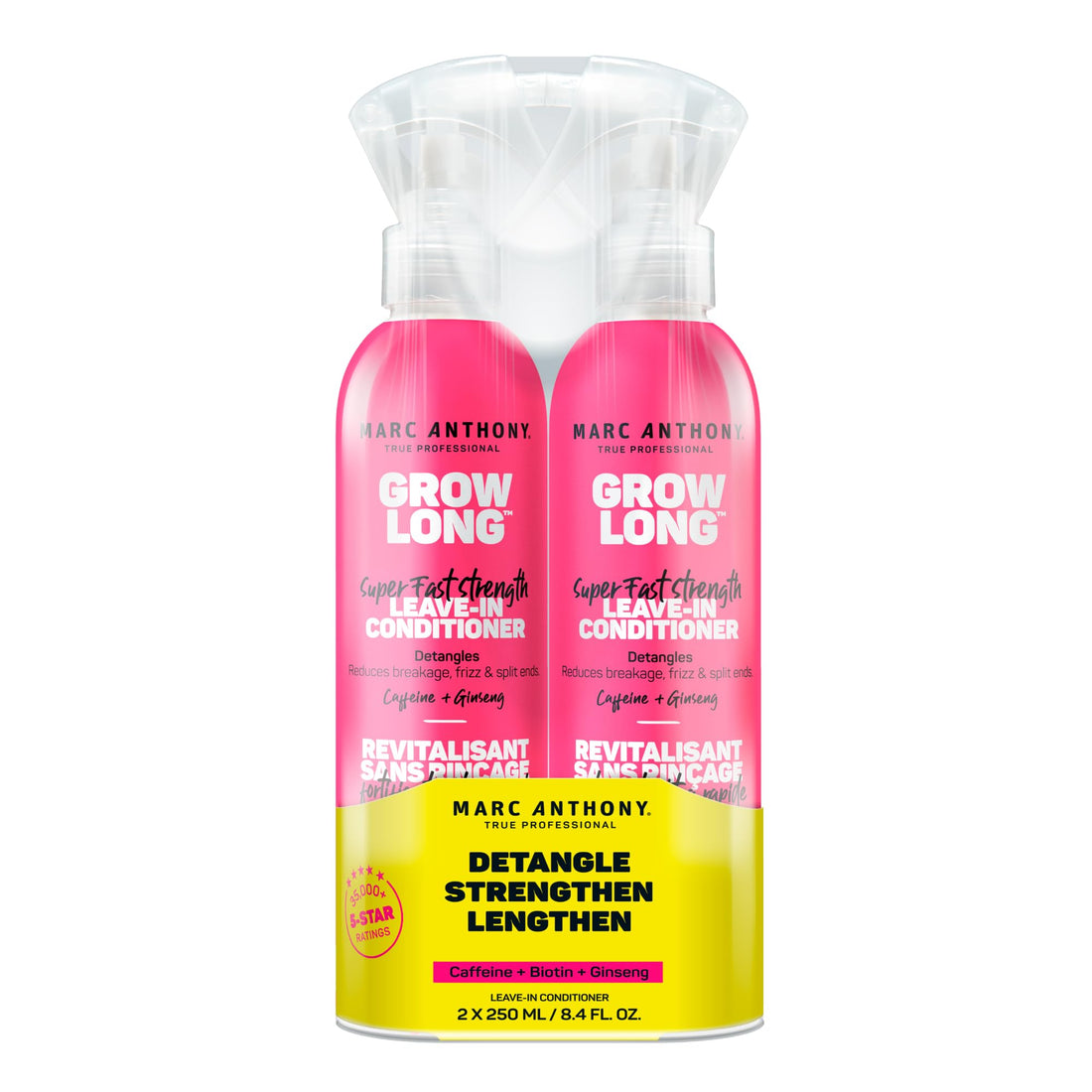 Marc Anthony Leave-In Conditioner Spray & Detangler, Grow Long Biotin, 2-pack - Anti-Frizz Deep Conditioner For Split Ends & Breakage - Vitamin E, Caffeine & Ginseng for Curly, Dry & Damaged Hair