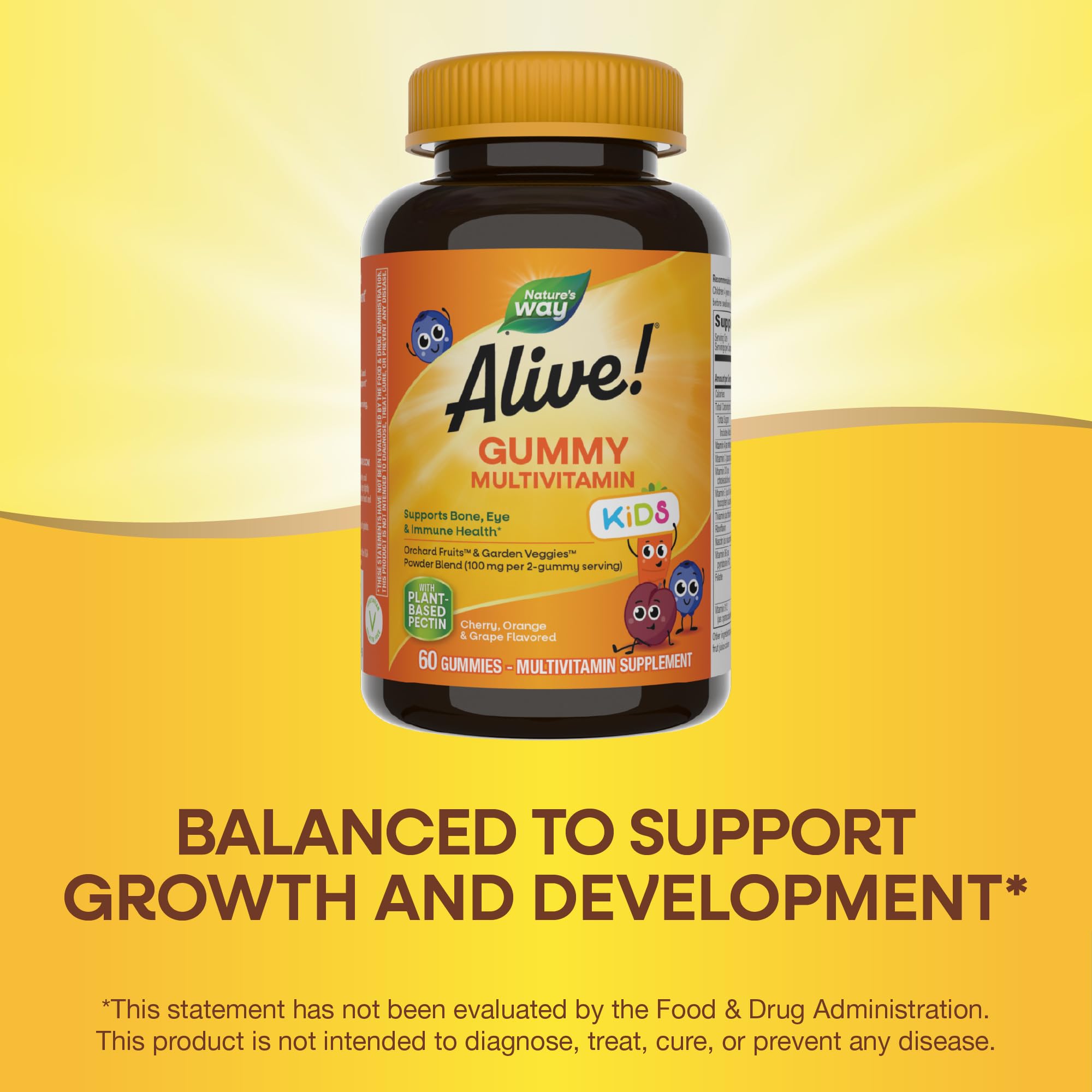 Nature's Way Alive! Premium Kids Multivitamin Gummy - Children's Multivitamin - Supports Bone, Eye & Immune Health* - With Vitamin B12, Biotin & Folic Acid - Gluten Free - 60 Gummies