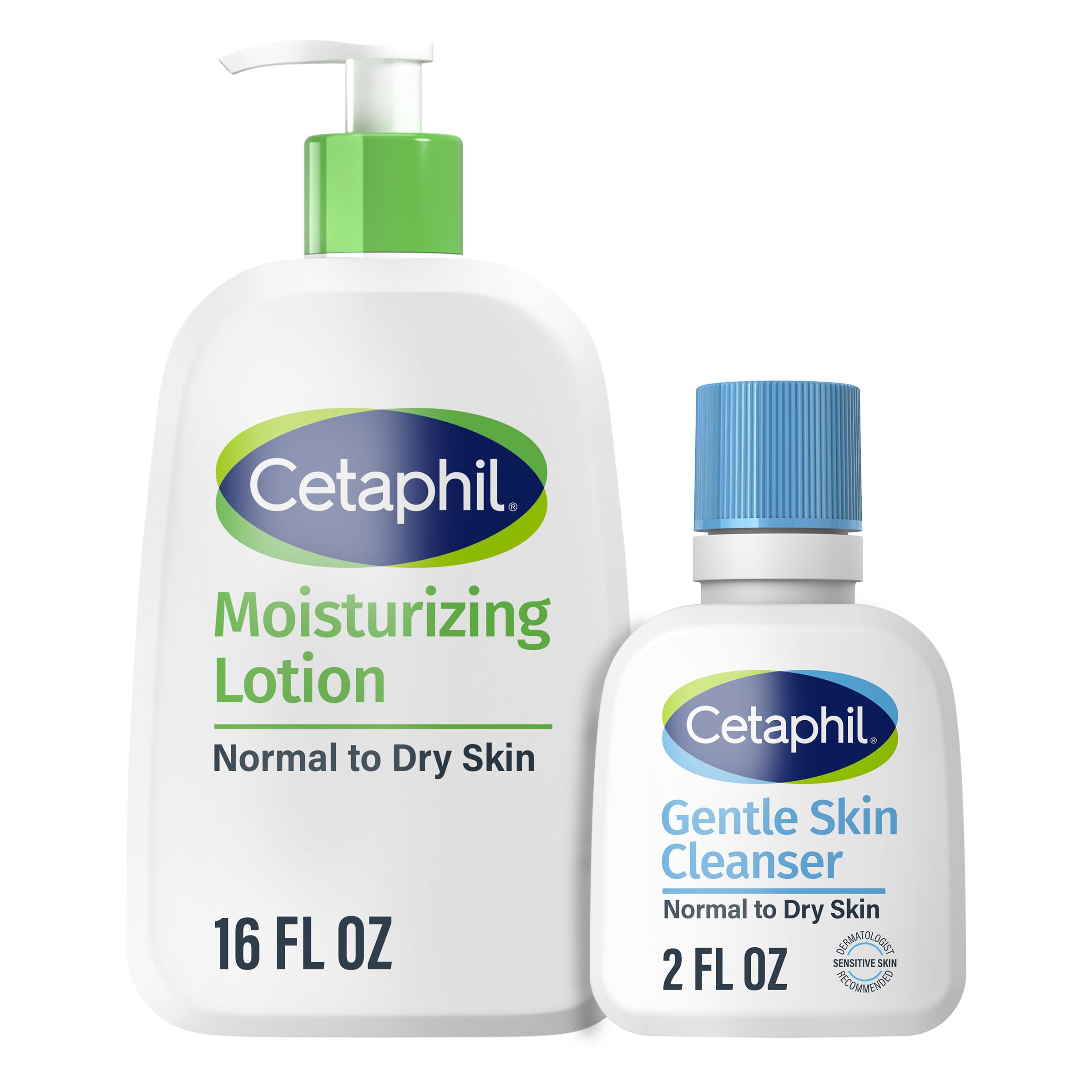 Cetaphil Hydrating Moisturizing Lotion for Normal to Dry, Sensitive Skin, 16 oz + Travel Size Gentle Skin Cleanser 2 oz