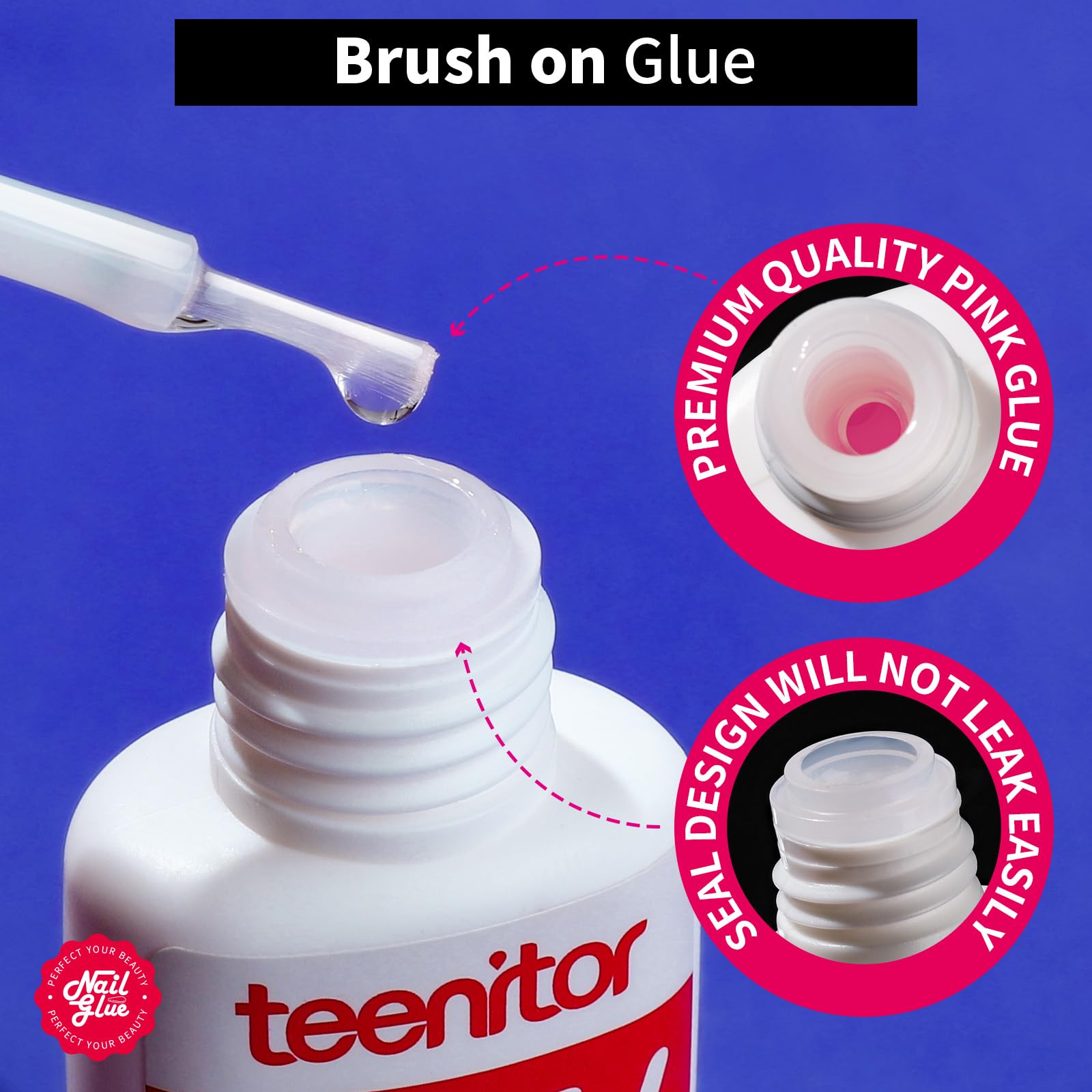 Teenitor Nail Glue Strong, 42ml Professional Nail Glue for Press Ons Brush on Nail Glue for Acrylic Nails, Nail Bond Glue with Nail File, Best Nail Glue for Press On Nails Long Lasting,10 Pcs