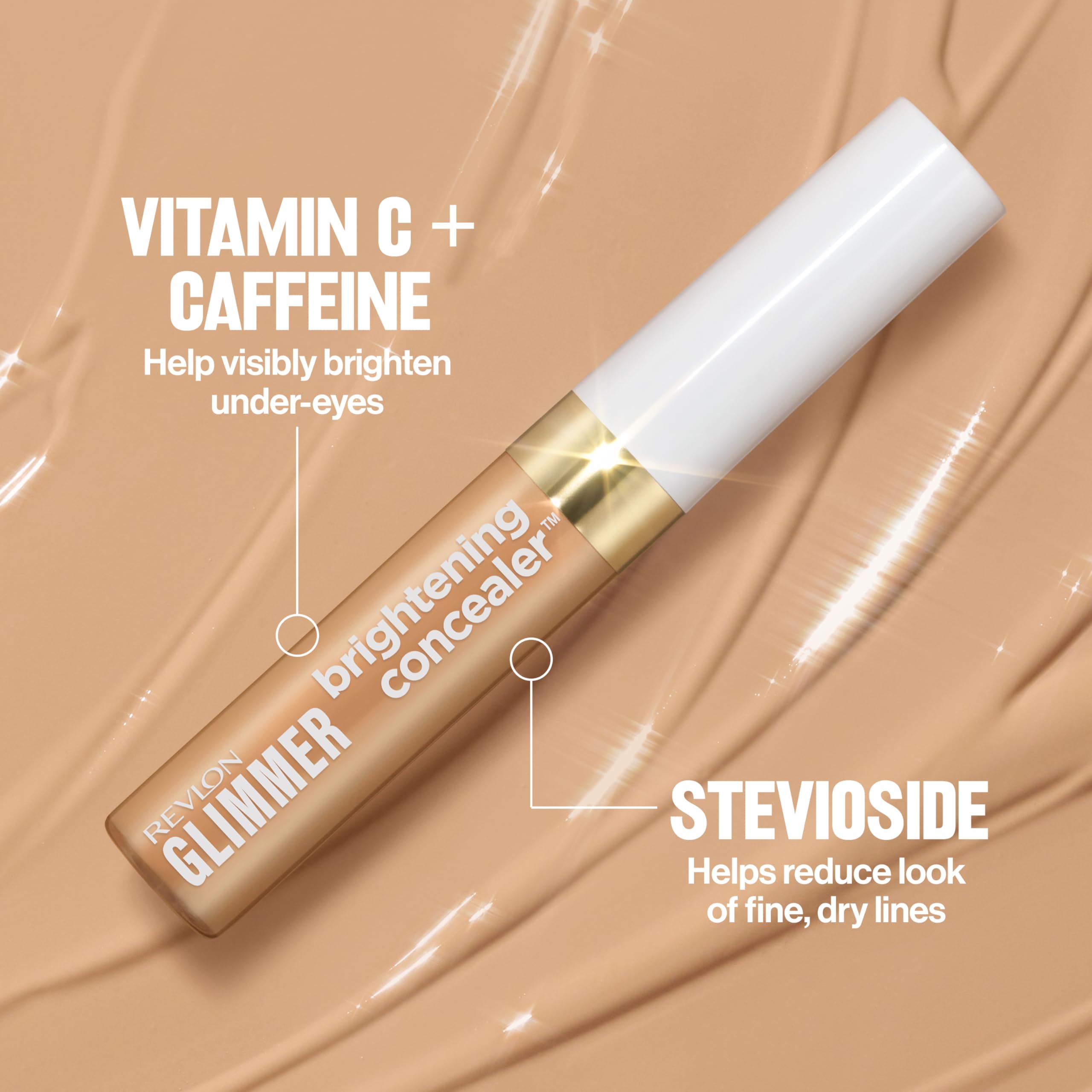 Revlon Glimmer Brightening Concealer, Liquid Under Eye Makeup, Made with Caffeine, Vitamin C, & Stevioside, 125, 0.3 fl oz