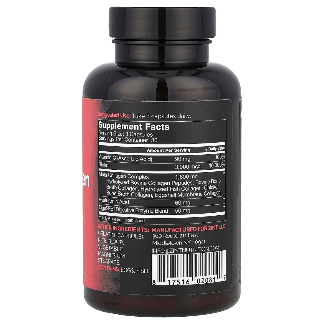 Zint Multi Collagen Pills - Collagen Supplements for Hair, Skin, Nails & Joint Health - Hydrolyzed Collagen Supplement with Type I, II, III, V, X Collagen Peptides, 90 Count