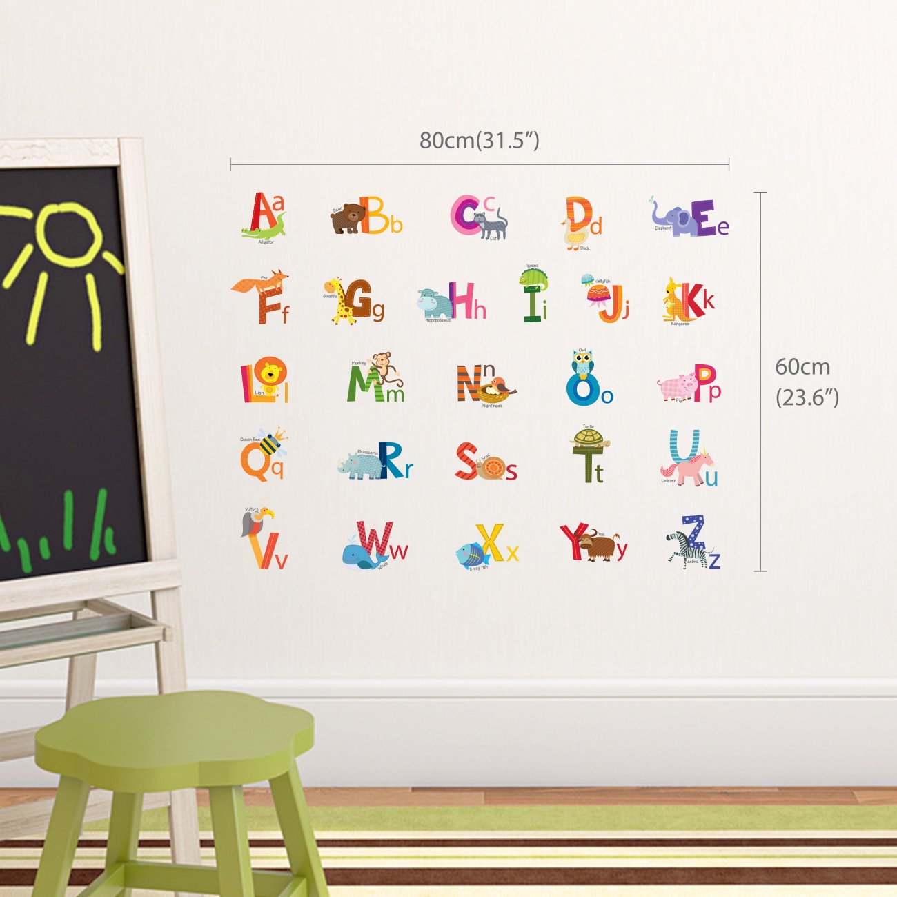 DECOWALL DS4-8002 Animal Alphabet Kids Wall Stickers Wall Decals Peel and Stick Removable Wall Stickers for Kids Nursery Bedroom Living Room (Small) Decor