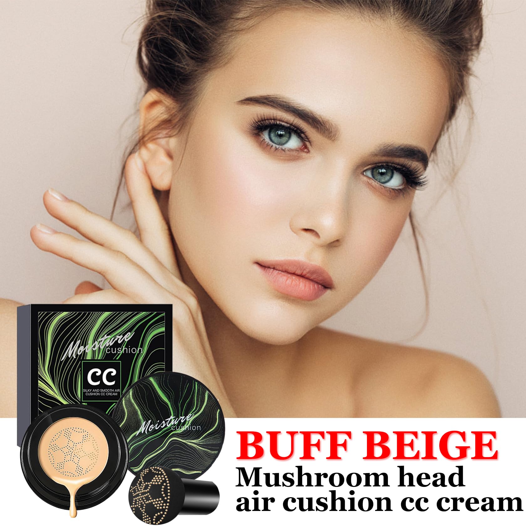 CAHIUYOA Mushroom Head Air Cushion CC Cream BB Cream Mushroom Head Foundation Full Coverage Foundation Makeup Long Lasting Moisturize Matte Concealer - 05 Buff Beige