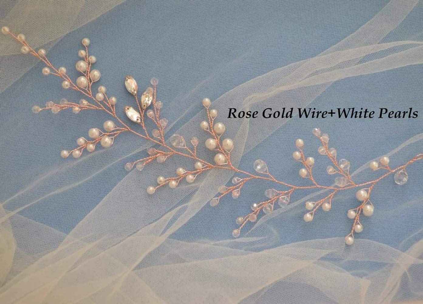 Deniferymakeup Bridal Crystal and Pearl Hair Vine Bridal Hair Vine Wedding Head Piece Bridal Hair Accessories Headband Hair Jewelry Hair Accessories Bridal Hair Twig Wedding Tiara (Gold)