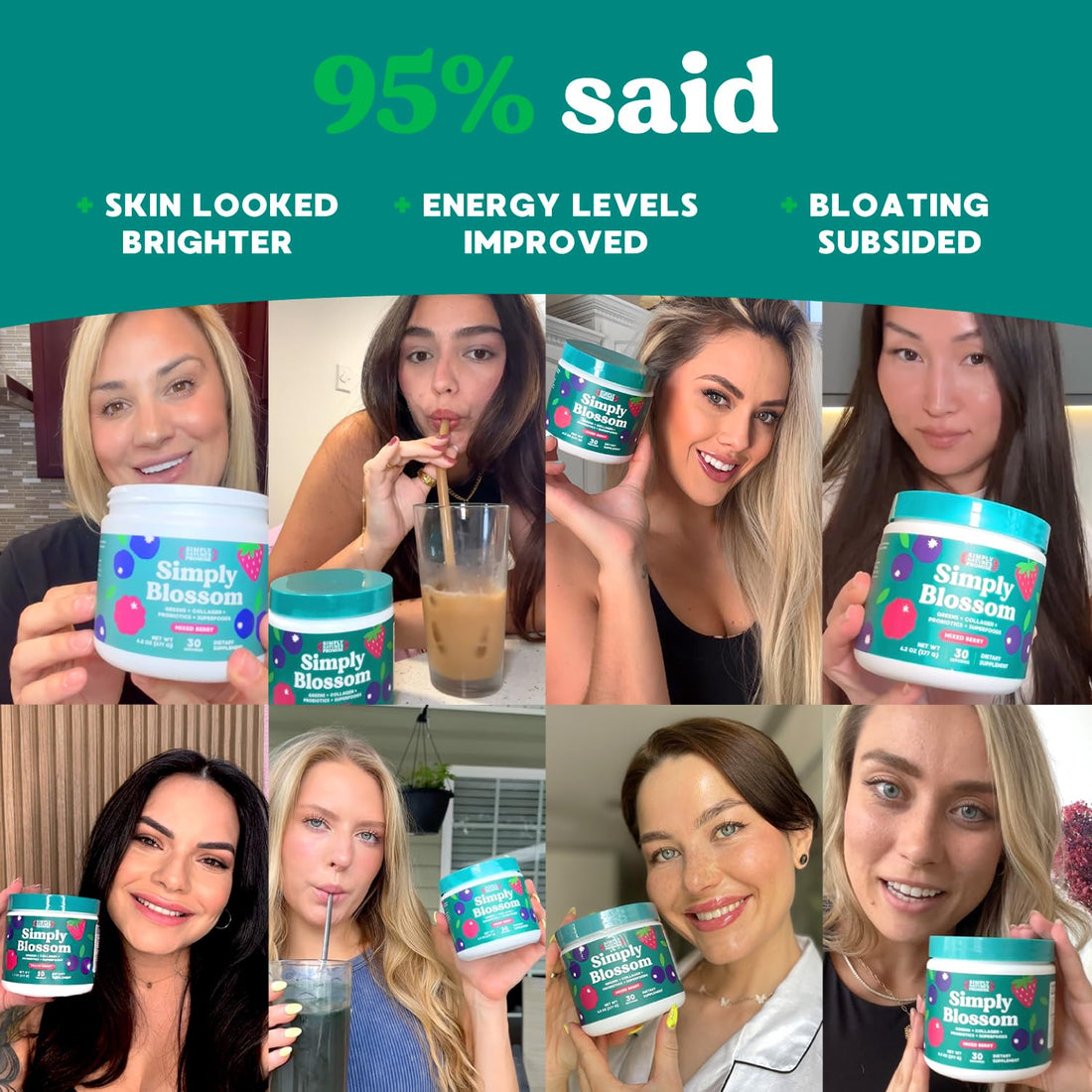 Simply Blossom Nutrition - Daily Greens & Superfood Powder + Collagen + Probiotics for Women's Digestive Health & Bloating Relief. Help Your Health Bloom - 30 Day Supply