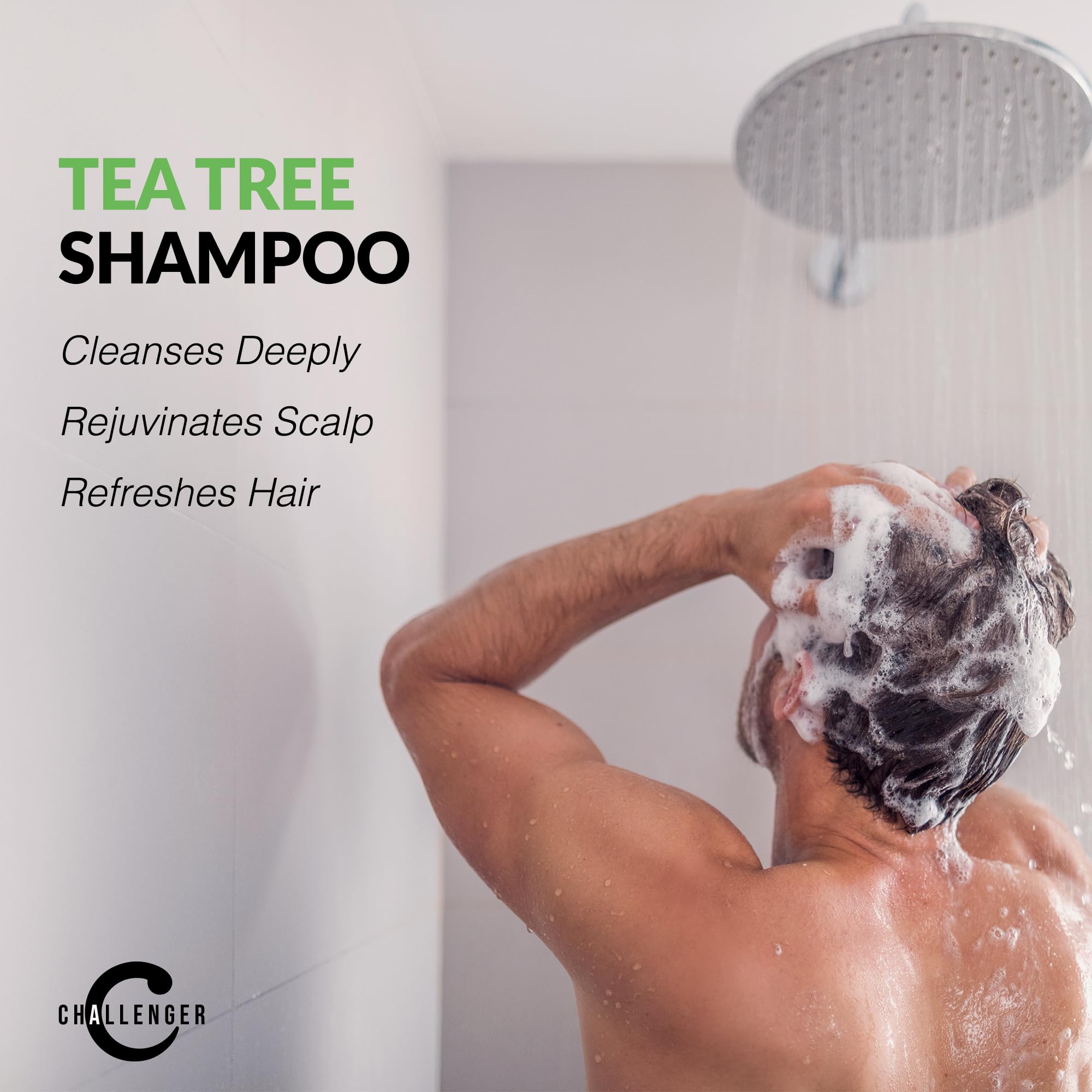 Challenger Tea Tree Shampoo - 16Oz Sulfate Free W/Vitamins, Argan Oil, Biotin - For Men & Women - Keratin, Vitamin C, Vitamin D, Protein, No Artificial Colors (2-3 Month Supply)