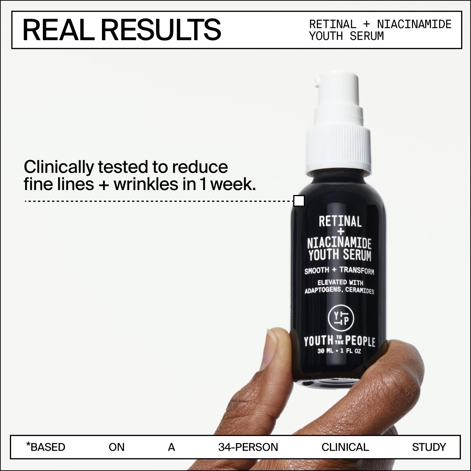 Youth To The People Retinal + Niacinamide Youth Face Serum (1 fl oz), Smooths Textured + Blemished Skin, Reduces Fine Lines, Brightens Uneven Tone, Adaptogens + Ceramides, Fragrance-free, Vegan
