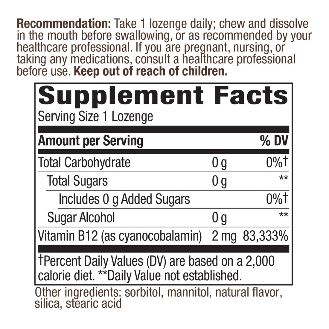 Nature's Way Vitamin B12 Lozenge, 2,000 mcg per Serving, 100 Count