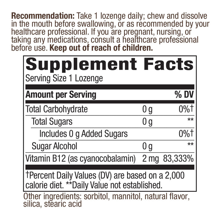 Nature's Way Vitamin B12 Lozenge, 2,000 mcg per Serving, 100 Count