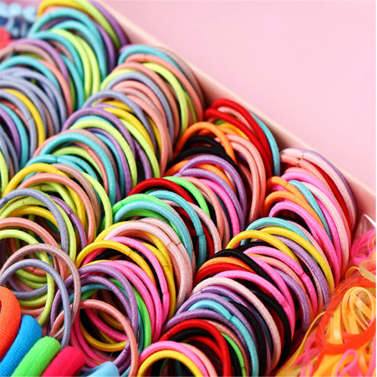 Funern 780 PCS Girls Hair Accessories Set, Elastic Hairbands Small Hair Ties, Slip Metal Snap Hair Clips Barrettes for Kids Teens Women, Pink, 7.5*5*1.5 IN