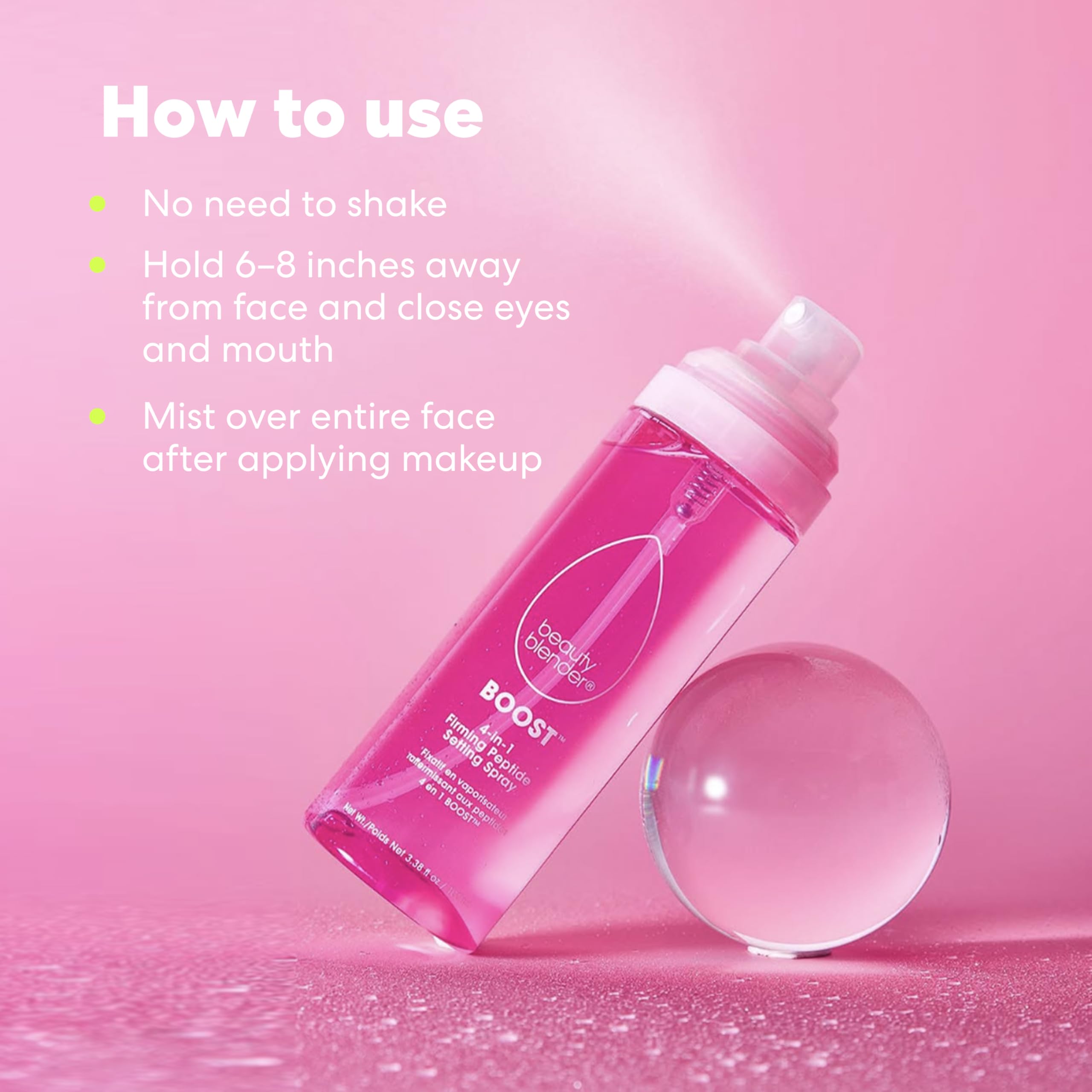 beautyblender Boost 4-in-1 Firming Peptide Setting Spray, Set Makeup Up to 18 hours, Plump & Hydrate Skin, While Blur Pores and Reduce Shine