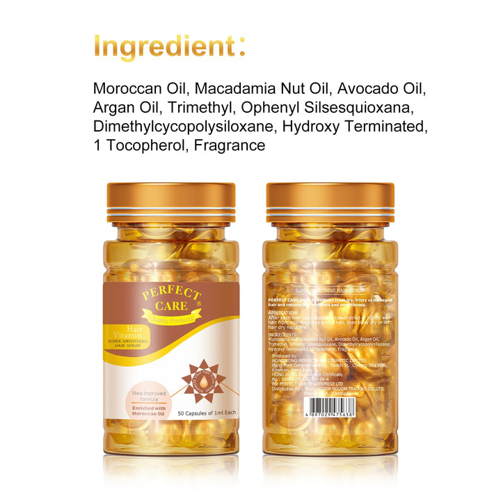 Keratin Hair Treatment Oil : PERFECT CARE Vitamin Serum with Argan, Macadamia and Avocado Oils, Vitamin B5 & Amino Acids for All Hair Types of Men and Women 50ML