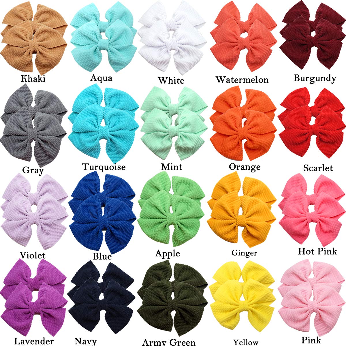 CÉLLOT 40 Pieces 4 Hair Bows Alligator Hair Clips for Baby Girls Toddlers Children Photographic Hair Accessories (20 Colors in Pairs)