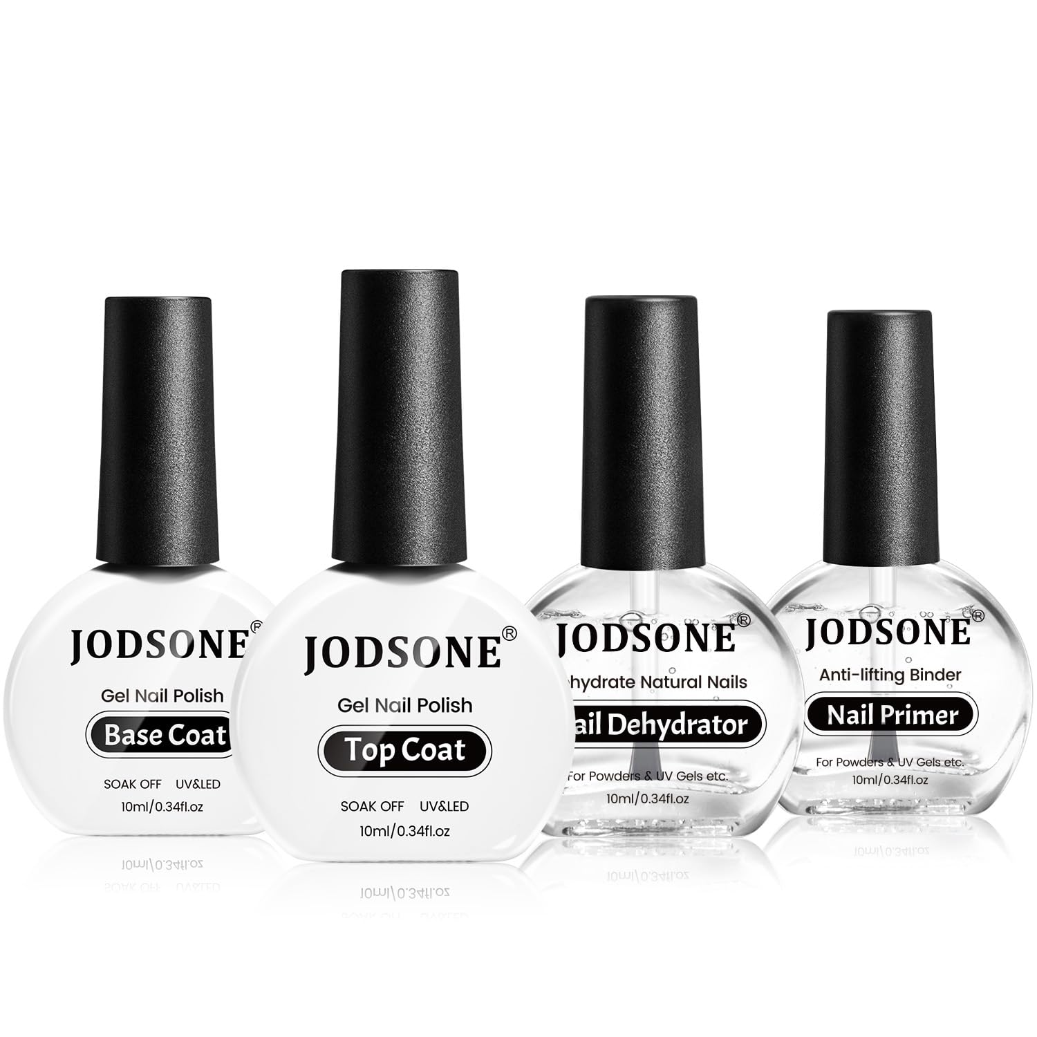 JODSONE 4 Bottle 10ML Nail Primer Base Coat Top Coat Glossy Quick Drying Durable DIY Nail Art Design Long Lasting Gift For Girls, transparent