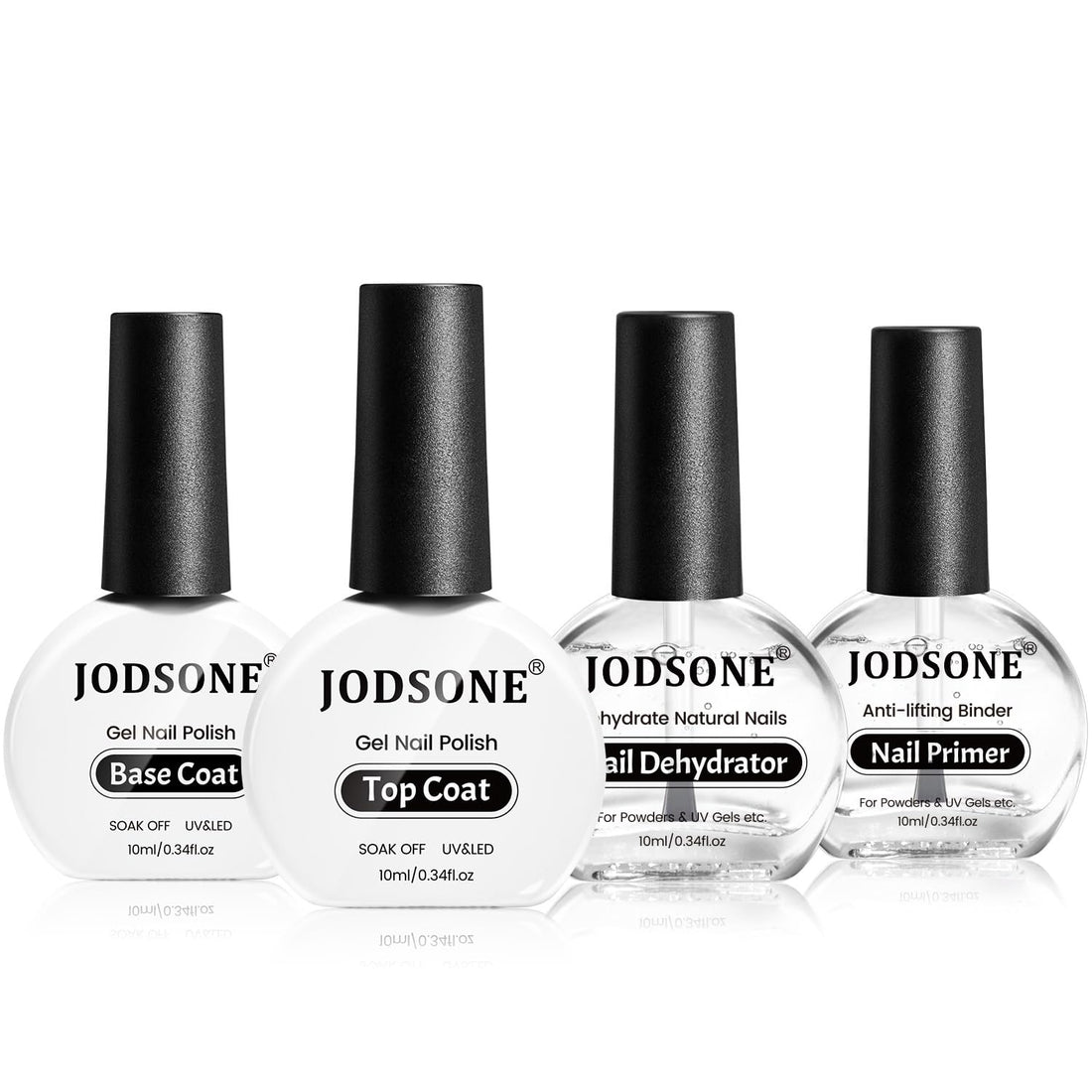 JODSONE 4 Bottle 10ML Nail Primer Base Coat Top Coat Glossy Quick Drying Durable DIY Nail Art Design Long Lasting Gift For Girls, transparent