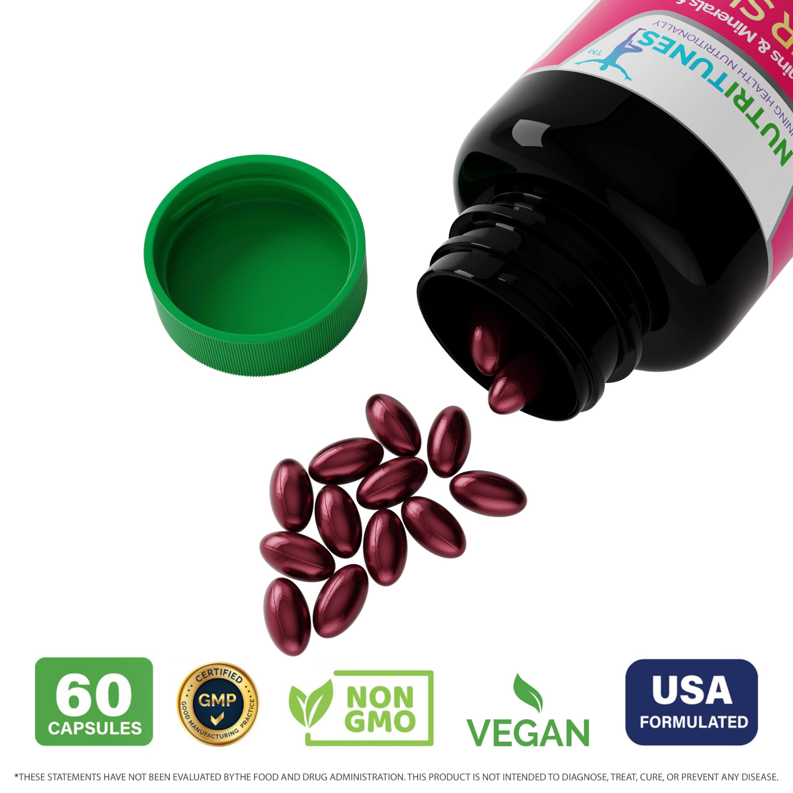 Nutritunes Hair, Skin, & Nails Multivitamins & Minerals - Biotin, Folate, Vitamin C, D3, E B-6 & B-12 Supports Hair, Skin, & Nail Health - Non-GMO, GMP-Certified (120 Softgel Capsules)