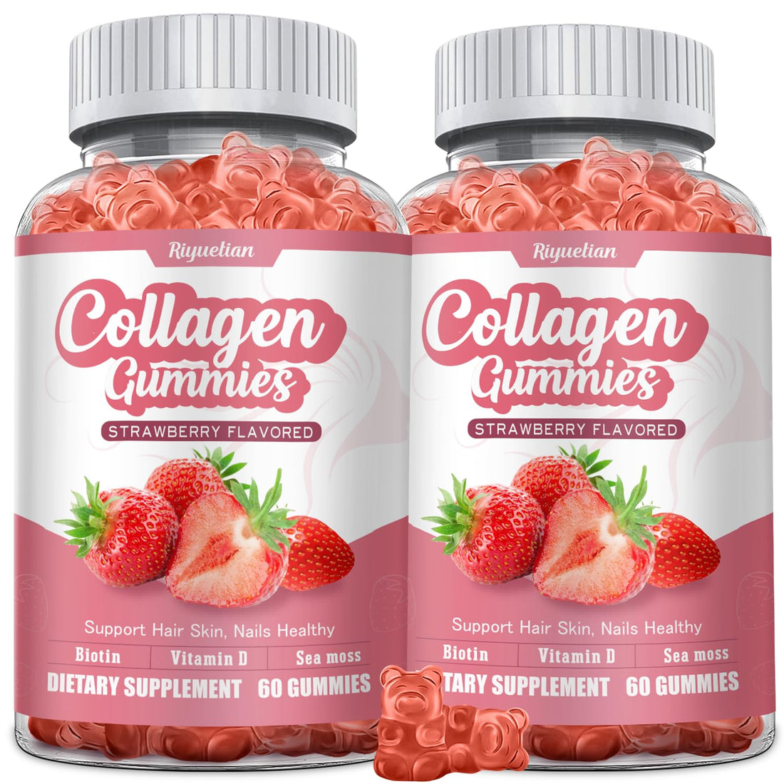 Riyuetian 2 Pack Collagen,15000mcg Biotin & 1000mg Irish sea Moss, Collagen for Hair Skin Nails & Joints, Anti Aging - Women & Men Kids, Adults - 120 Vegan