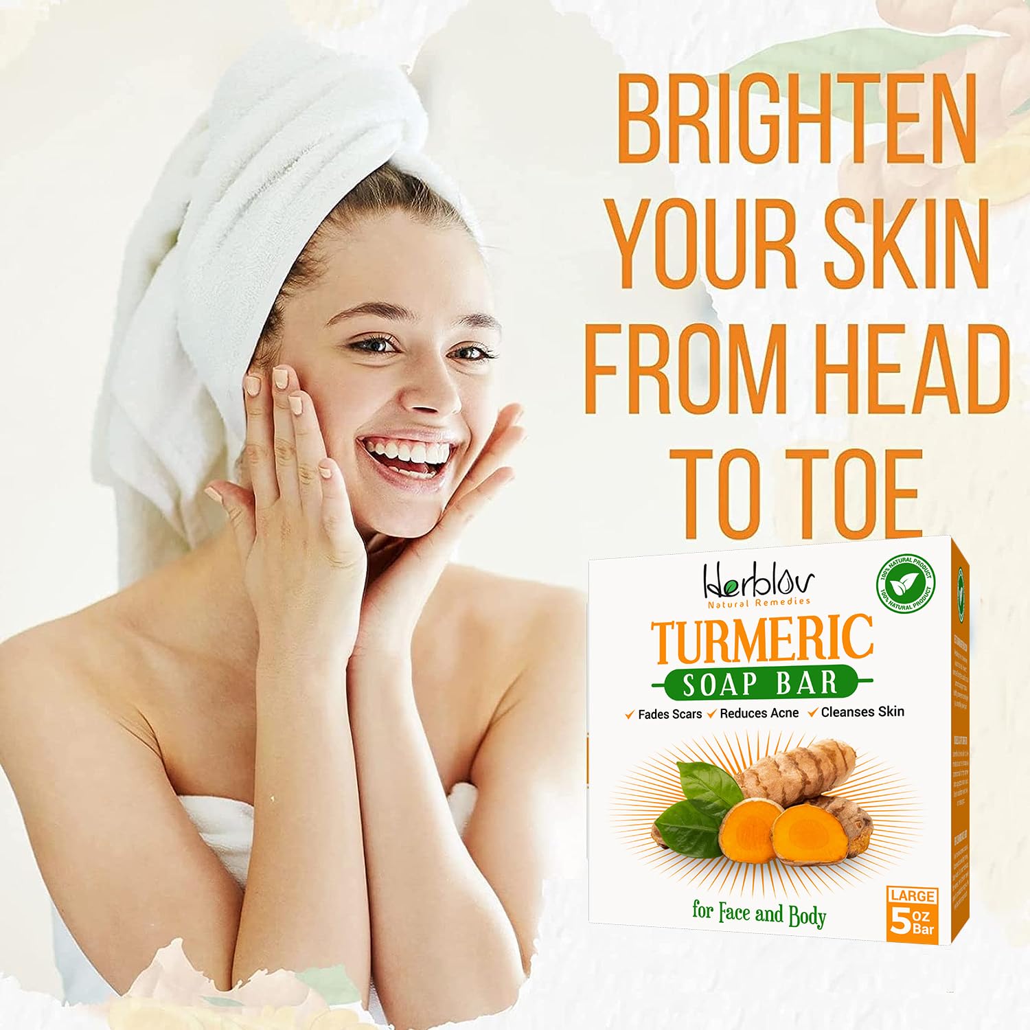 Natural Turmeric Soap Bar for Face & Body – Turmeric Skin Brightening Soap for Dark Spots, Intimate Areas, Underarms – Turmeric Face Wash Reduces Acne, Fades Scars & Cleanses Skin – 5oz Made in USA…