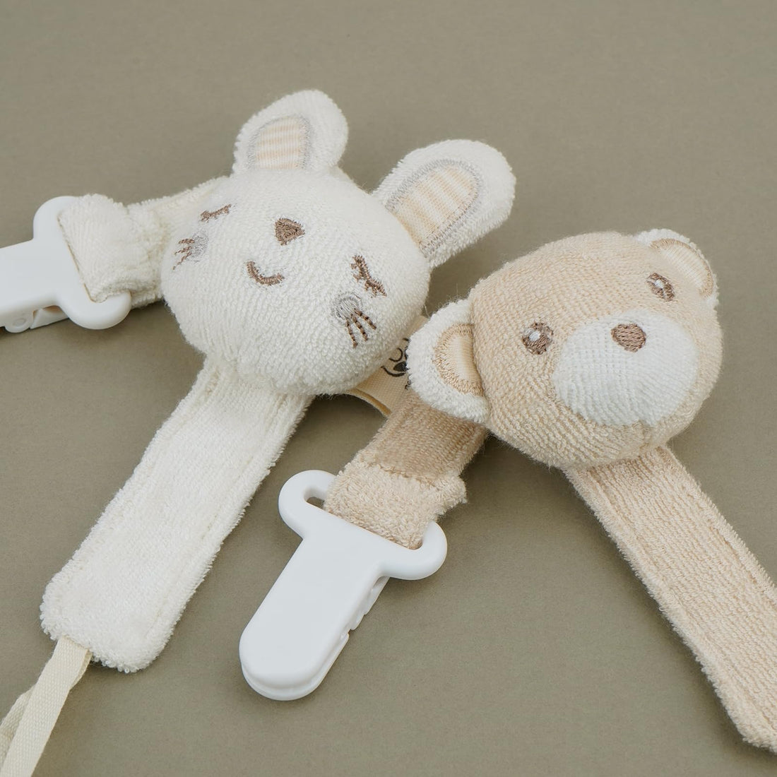 COTTONBEBE Pacifier Clip, 2 Pack Baby Pacifier Holder for Boys and Girls Fits Many Pacifiers & Baby Teething Toys, Ideal Baby Gift (Rabbit&Bear)