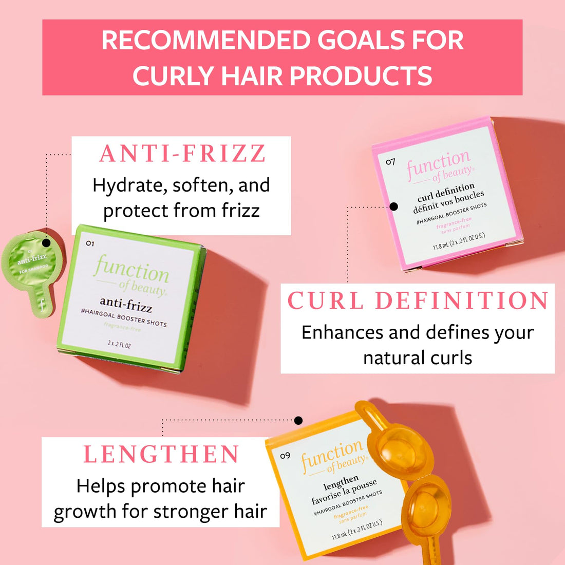 Function of Beauty Curly Hair Shampoo + Conditioner (11 oz Each) + Curl Definition, Anti-Frizz & Lengthen #HairGoal Boosters Set - Sulfate-Free - Define, Shape and Moisturize Natural Curls