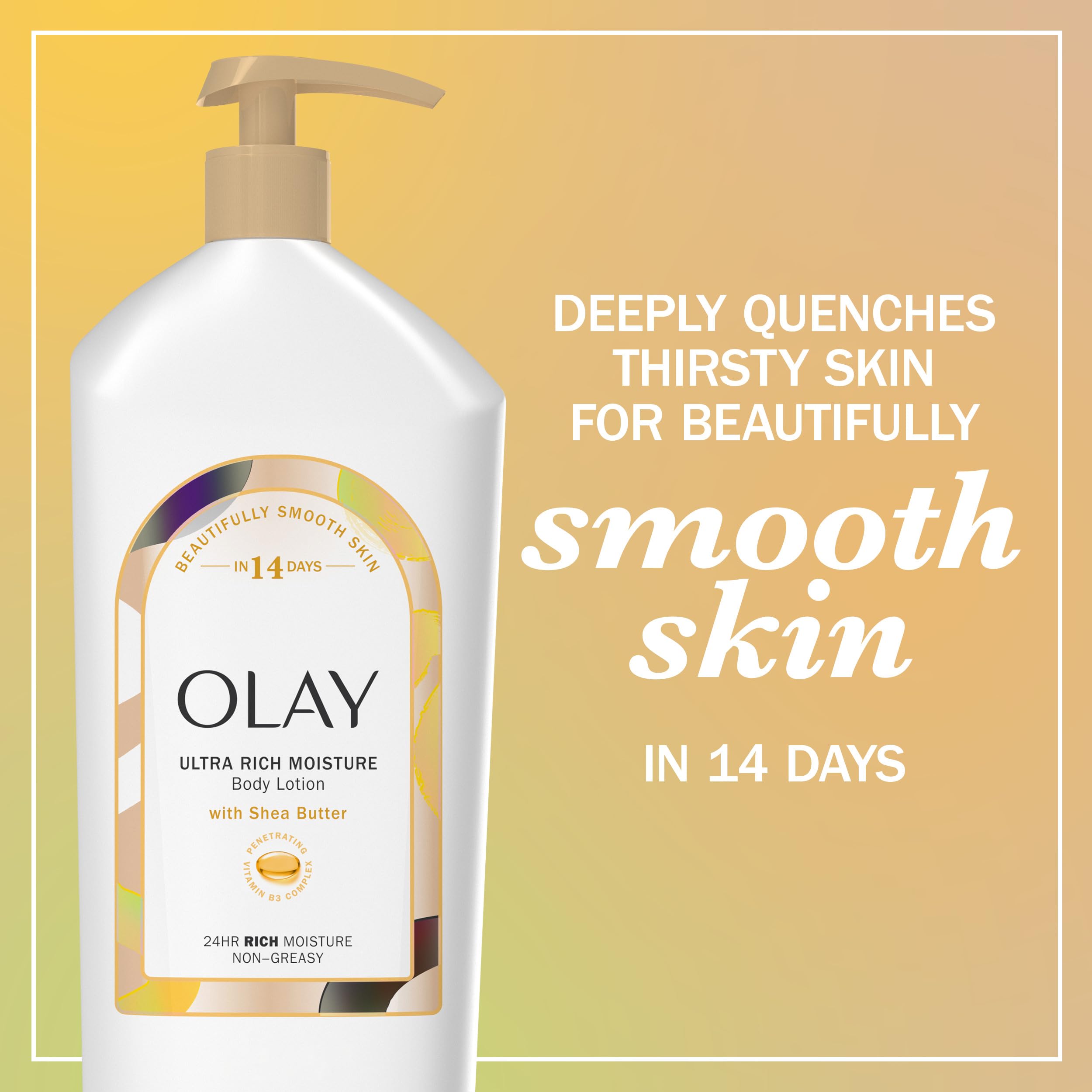 Olay Ultra Rich Moisture Hydrating Body Lotion for Women, Absorbs Instantly, Formulated with Vitamin B3 Complex, Shea Butter Scent, 18 fl oz