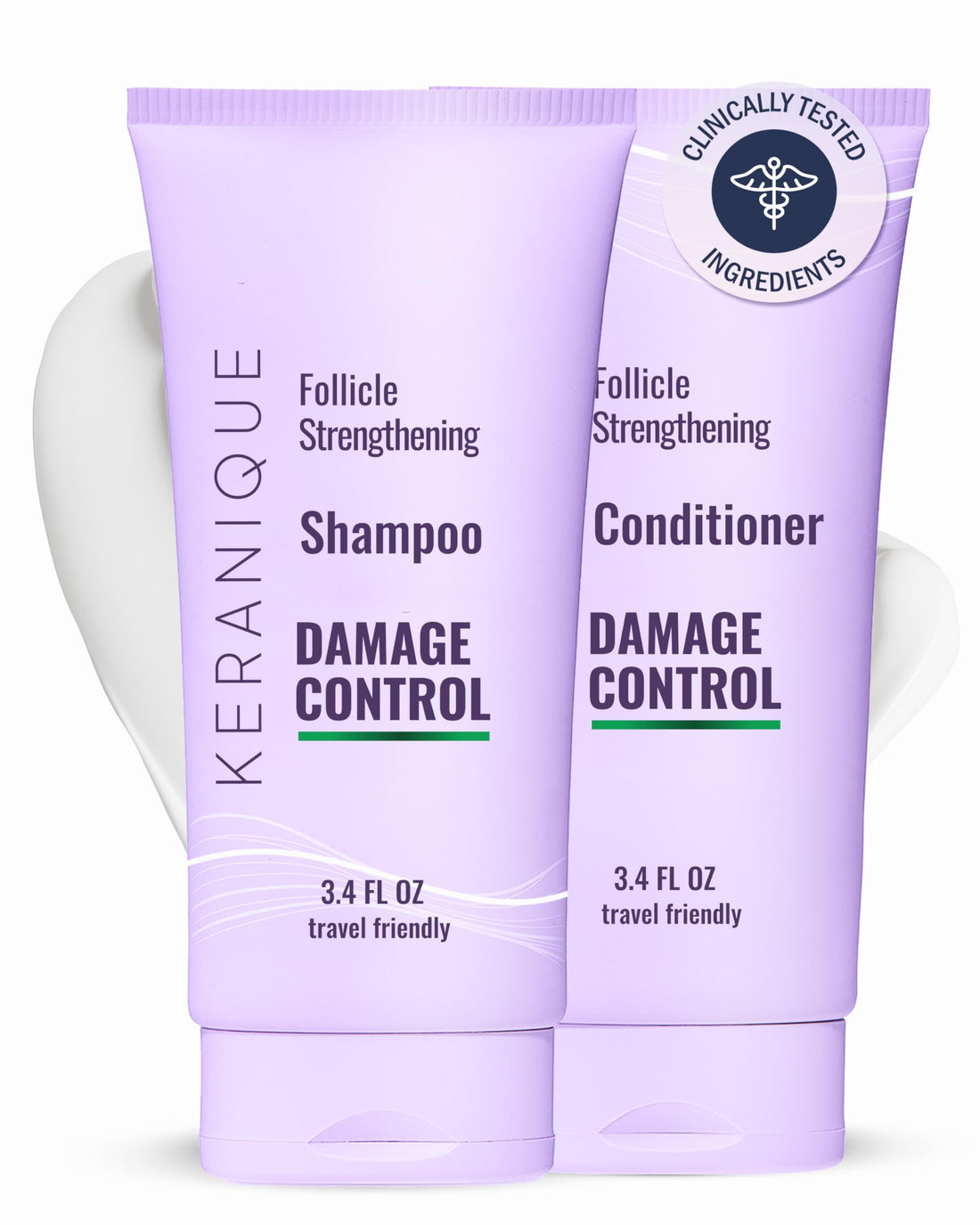 Keranique Shampoo and Conditioner for Damaged Hair - Anti-Breakage, Damage Control Set for Thinning Hair - Intense Repair, Deep Conditioning, Anti-Hairfall Routine w/Keratin - Great for Colored Hair